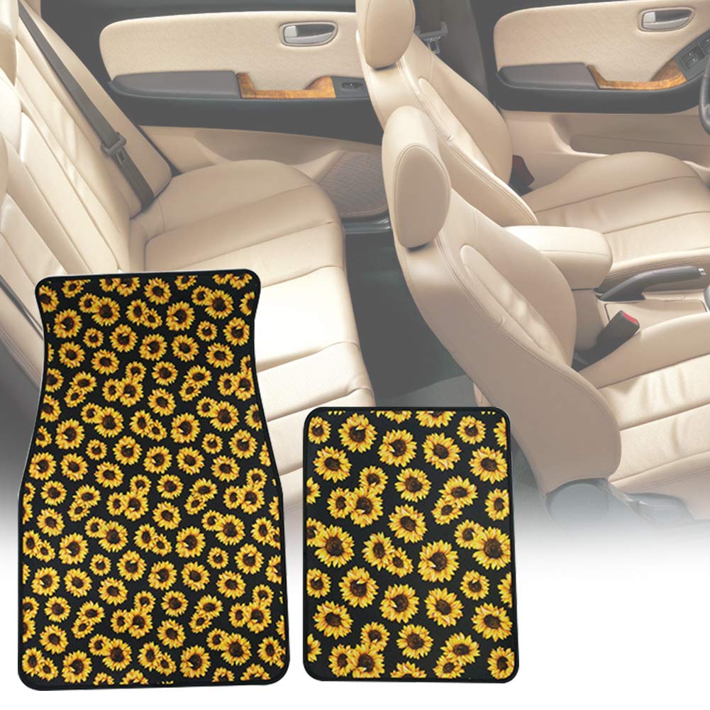 HilMe Car Mats, Waterproof 2pcs non-slip Neoprene Universal Car Floor carpet with black edge Sunflower, Leopard Print