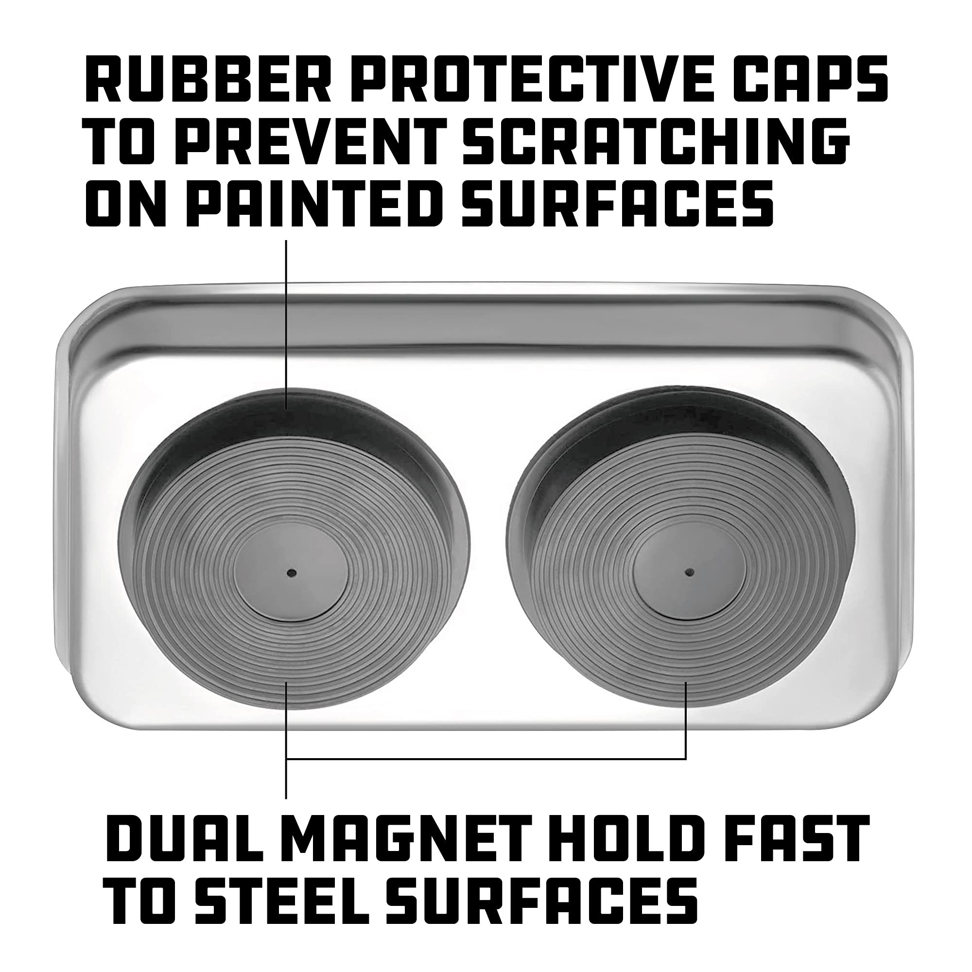 Powerbuilt Magnetic Tray Parts, 5-1/2 Inch x 9-1/2 Inch – Polished Stainless Steel Magnetic Tool Tray with Dual Rubber-Coated Heavy-Duty Magnets for Holding Small Parts – 648357