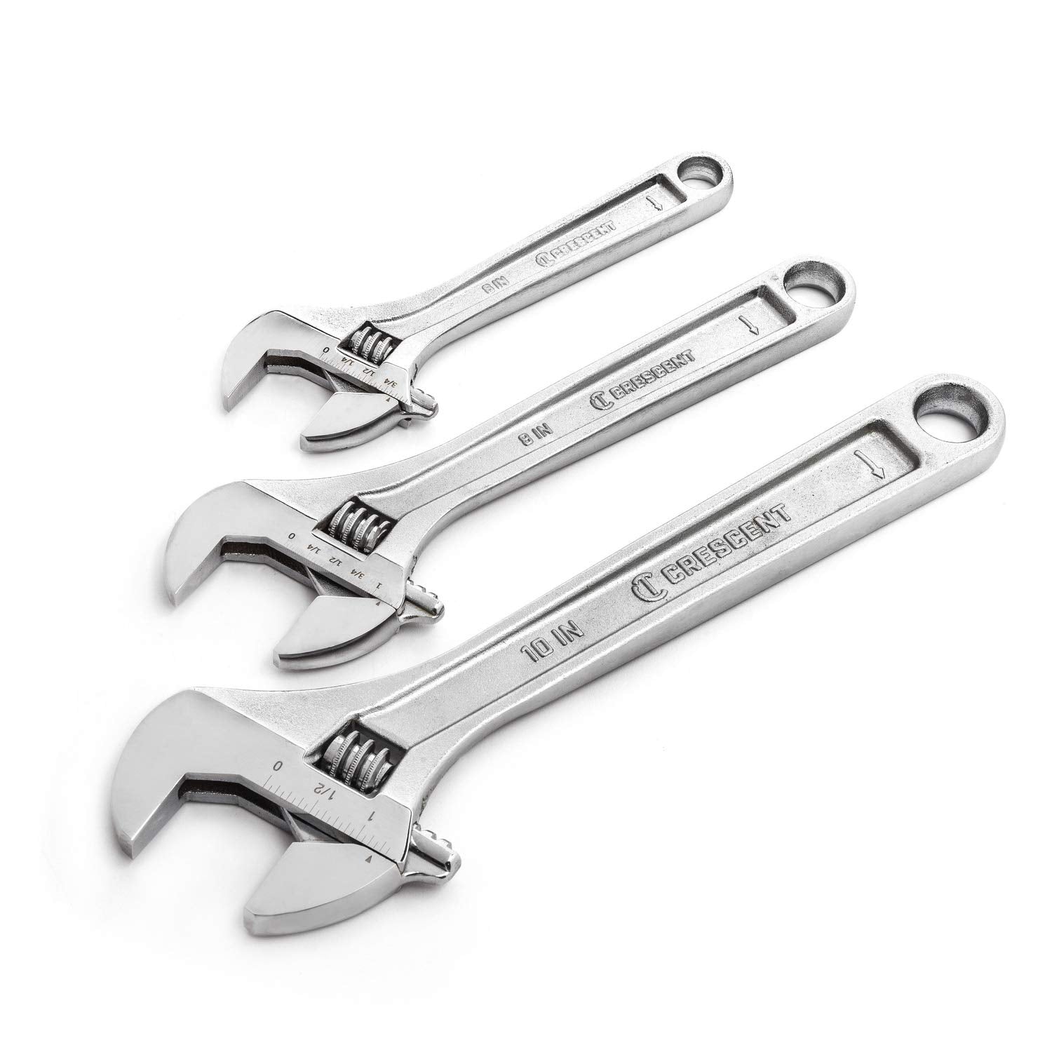 Crescent 3 Pc. Wrench Set Adjustable 6", 8" & 10" - Mechanical & Plumbing Wrenches - With Larger Knurl & Hex Jaw - Chrome Plated to Resist Rust & Corrosion - Reduces Fatigue - Hand Tools - AC3PC