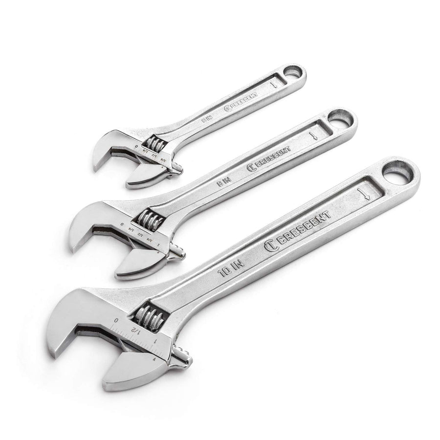 Crescent 3 Pc. Wrench Set Adjustable 6", 8" & 10" - Mechanical & Plumbing Wrenches - With Larger Knurl & Hex Jaw - Chrome Plated to Resist Rust & Corrosion - Reduces Fatigue - Hand Tools - AC3PC