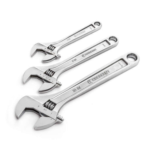 Crescent 3 Pc. Wrench Set Adjustable 6", 8" & 10" - Mechanical & Plumbing Wrenches - With Larger Knurl & Hex Jaw - Chrome Plated to Resist Rust & Corrosion - Reduces Fatigue - Hand Tools - AC3PC