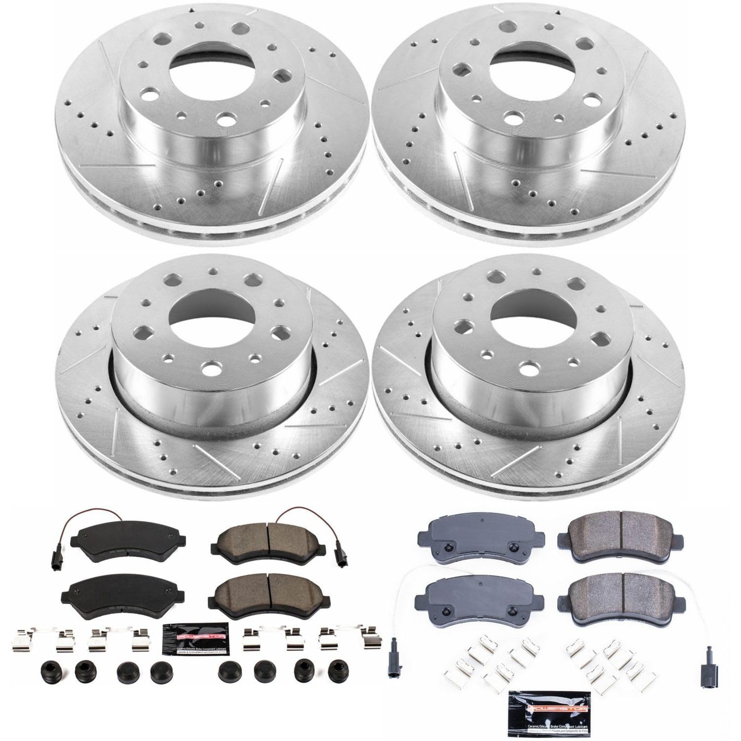 Power Stop K7304 Z23 Carbon Fiber Brake Pads Front and Rear with Drilled & Slotted Brake Rotors Kit For Ram ProMaster 1500, Ram ProMaster 2500, Ram ProMaster 3500 [Model Specific]