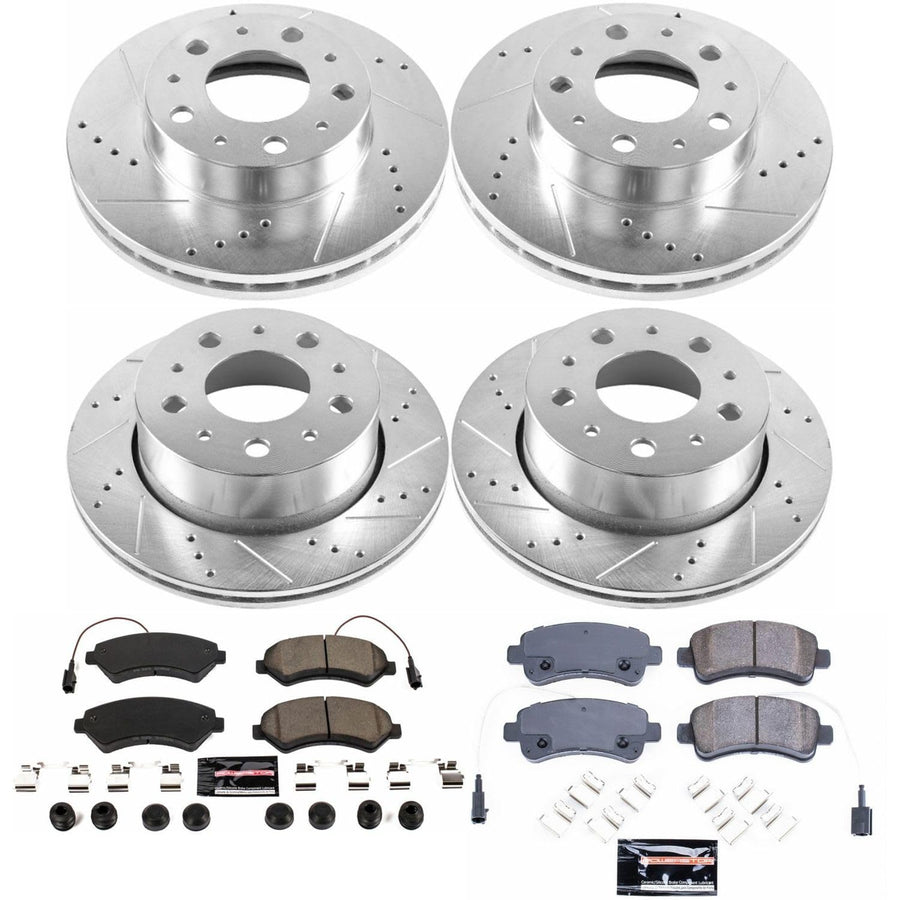 Power Stop K7304 Z23 Carbon Fiber Brake Pads Front and Rear with Drilled & Slotted Brake Rotors Kit For Ram ProMaster 1500, Ram ProMaster 2500, Ram ProMaster 3500 [Model Specific]