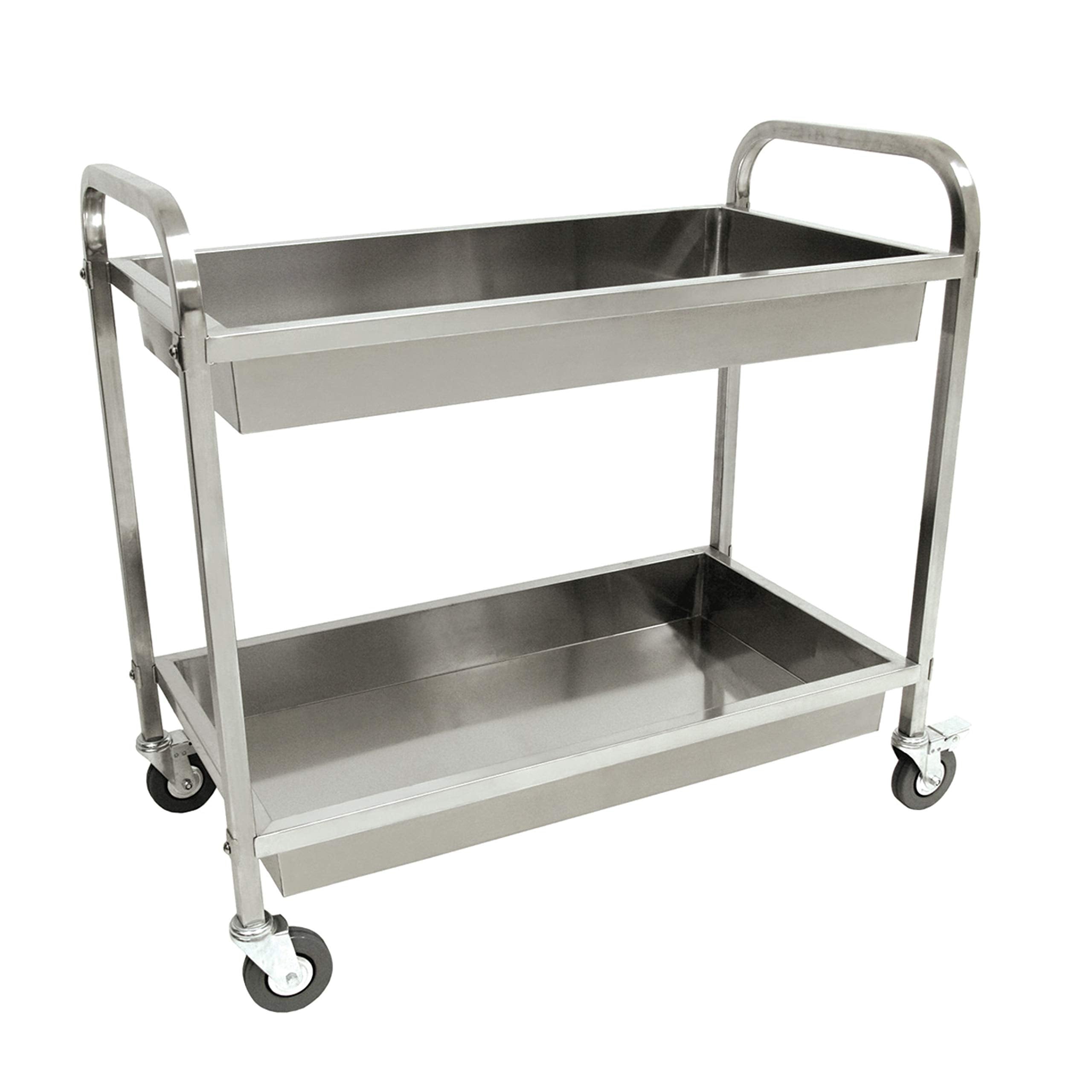 Bayou Classic Stainless Serving Cart Features Two Trays w/ Galley Rails to Keep in Place Items Easily Transportable Locking Casters Perfect For Parties to Hold All Entertaining Essentials