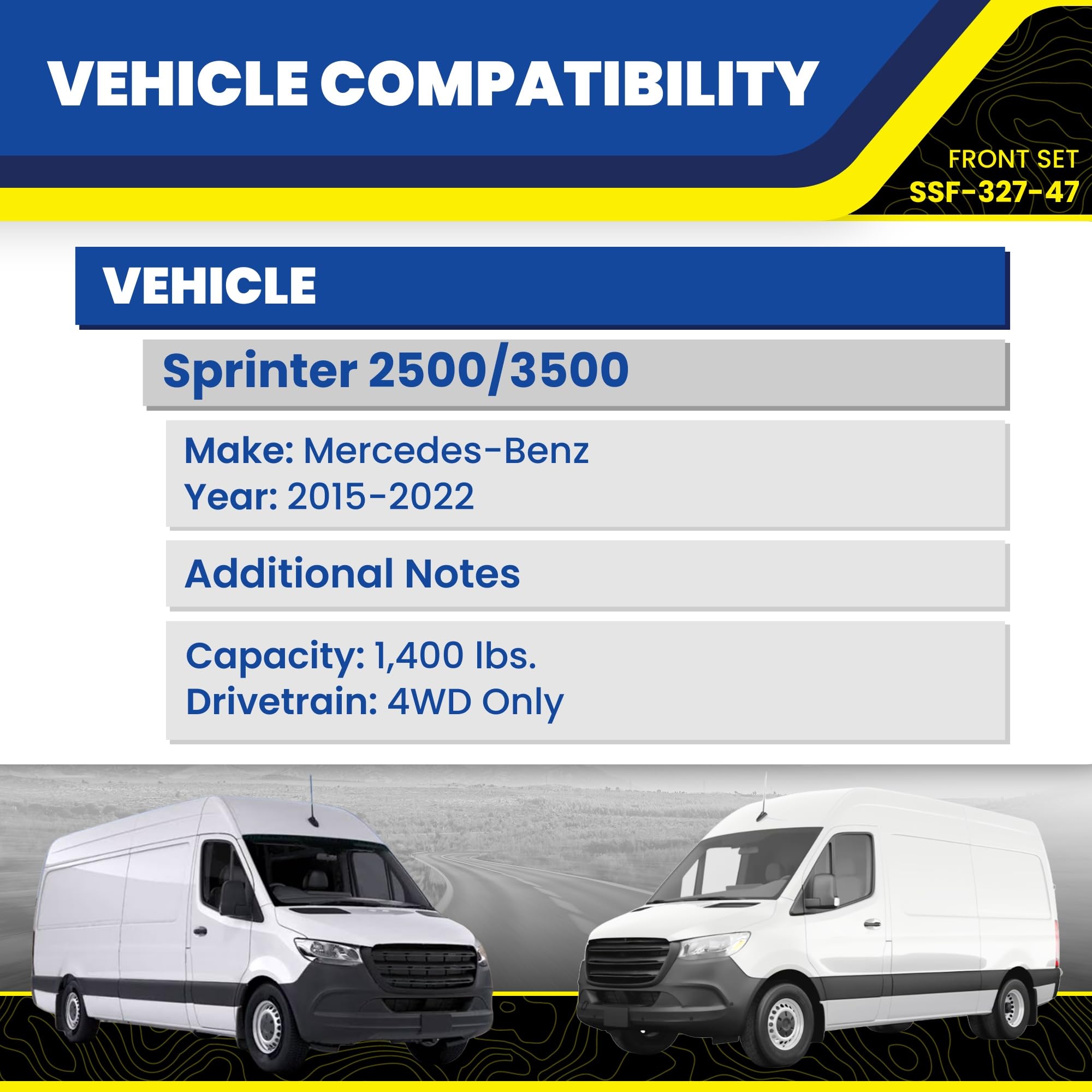 SuperSprings SumoSprings Set of Front fits 2015-2022 Sprinter 2500/3500 (4WD Only) | 1400 lb Capacity at 50% Compression | Simple Installation