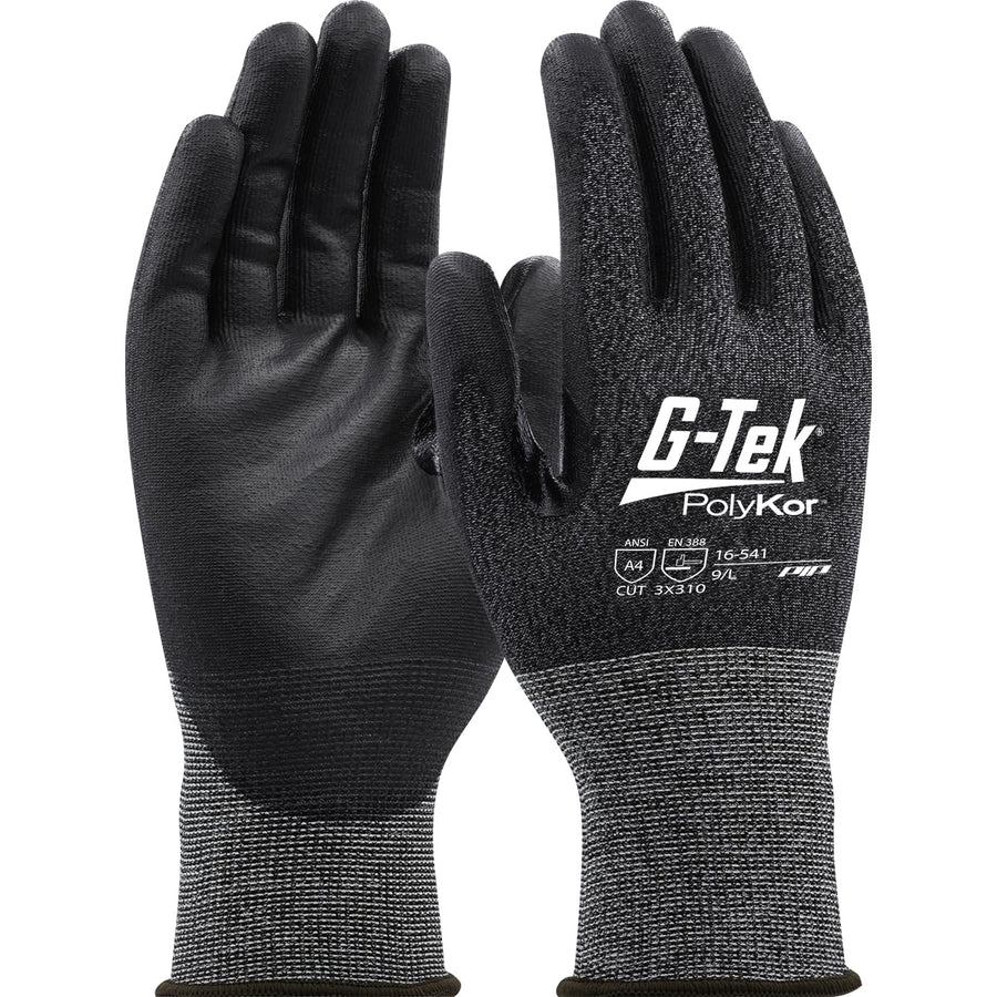 Seamless Knit PolyKor® Blended Glove GTek 16-541/L with Polyurethane Coated Flat Grip on Palm & Fingers with Reinforced Thumb Crotch - 21 Gauge - Touchscreen Compatible
