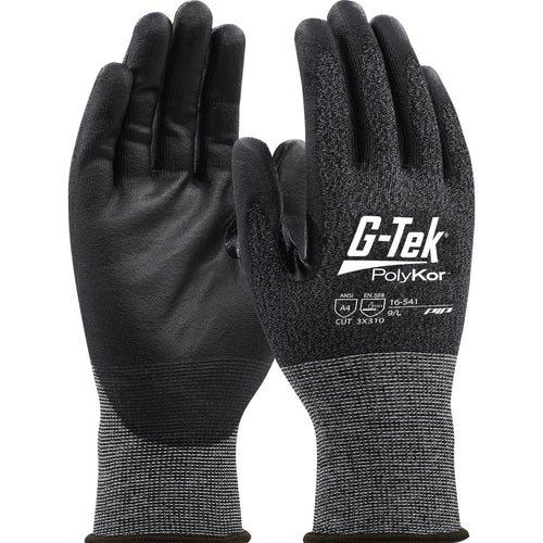 Seamless Knit PolyKor® Blended Glove GTek 16-541/S with Polyurethane Coated Flat Grip on Palm & Fingers with Reinforced Thumb Crotch - 21 Gauge - Touchscreen Compatible
