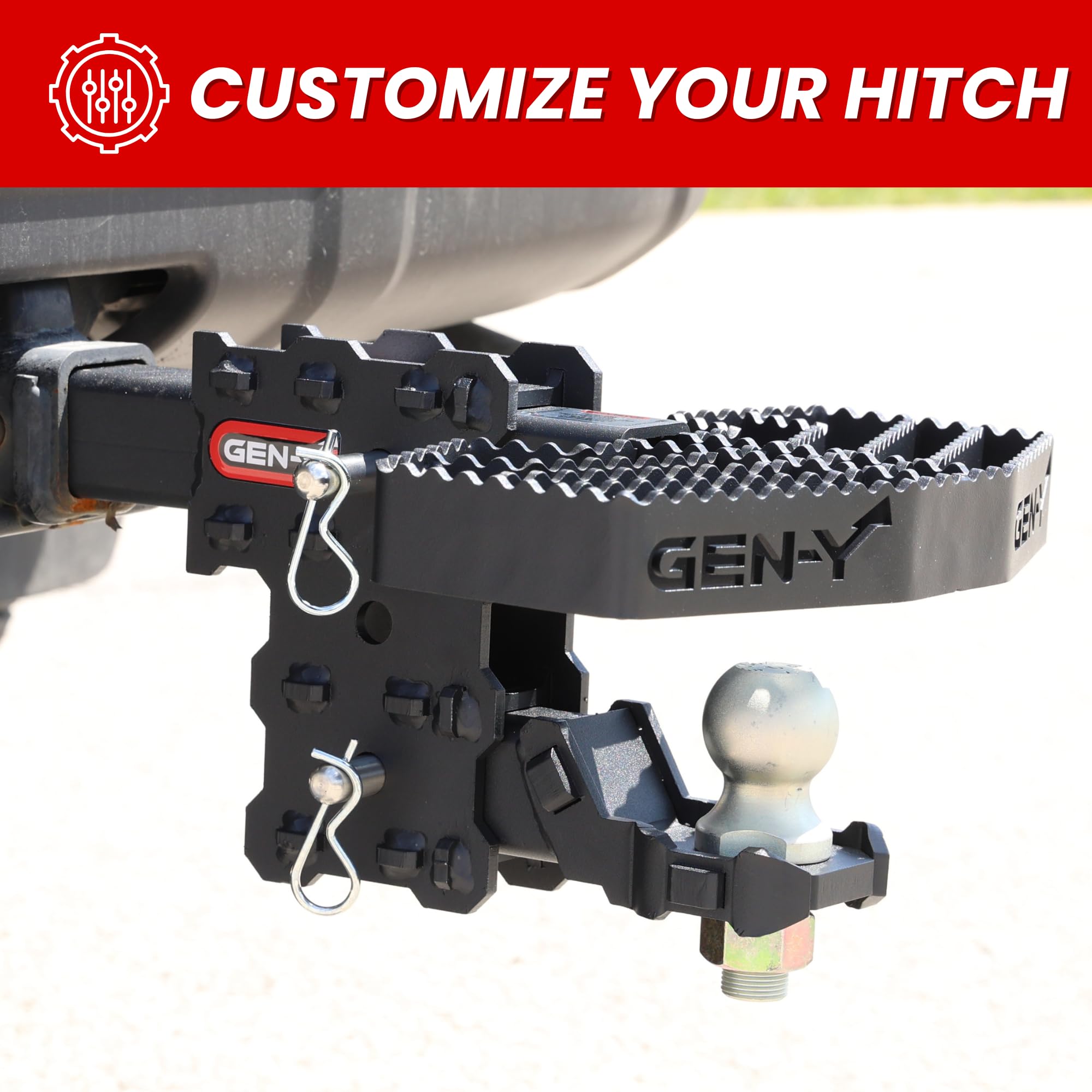 GEN-Y Serrated Hitch Step for 2-Inch Towing Receiver | Up to 500 LB Load Capacity with Serrated No Slip Surface | Textured Powder-Coat Finish | Black