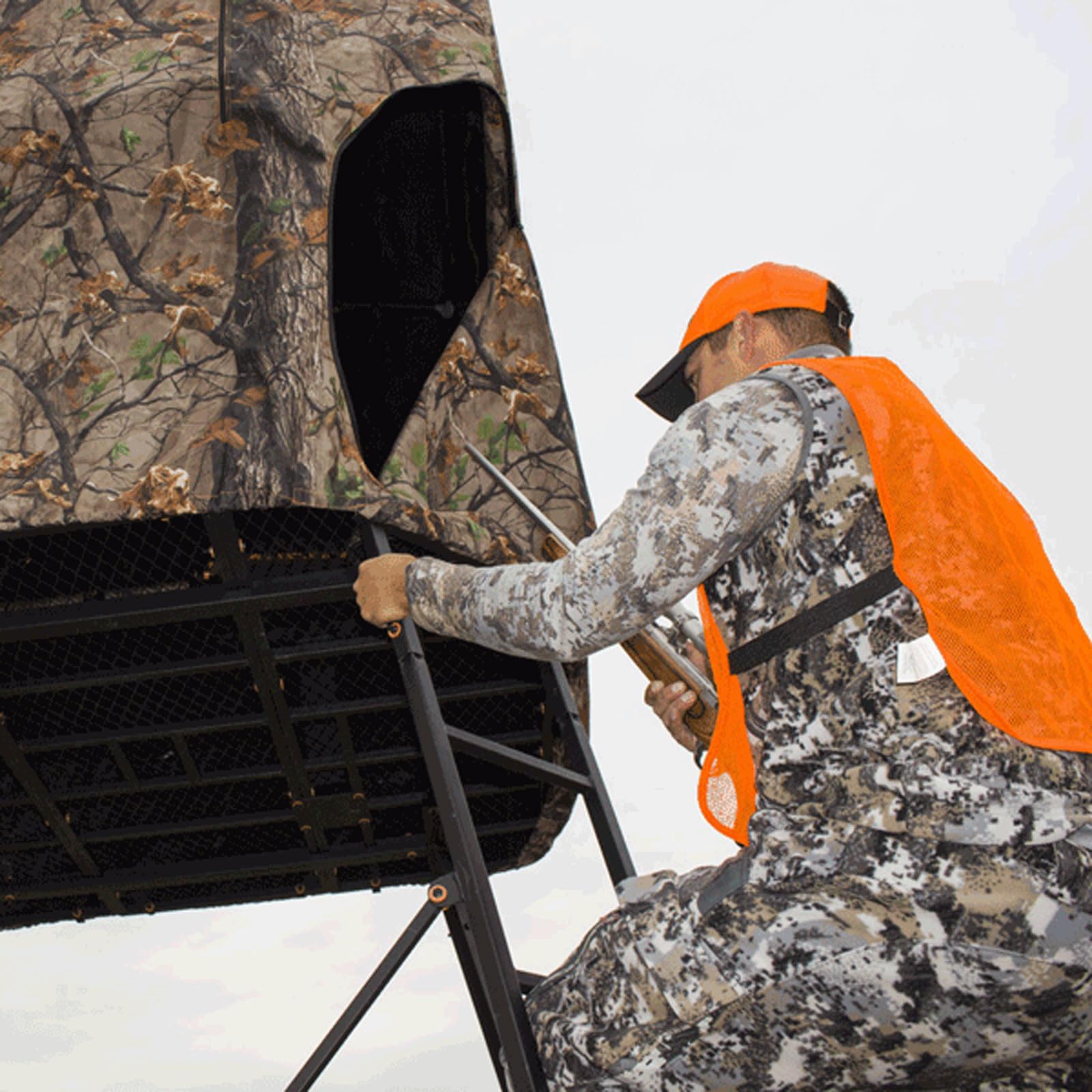 12' Muddy Quad Pod - 57" L x 57" W Durable Steel 500 Pound Capacity Hunting Outdoor Platform with Full-Surround Shooting Rail & 2 Flex-Tek Seats, Blind Kit Not Included
