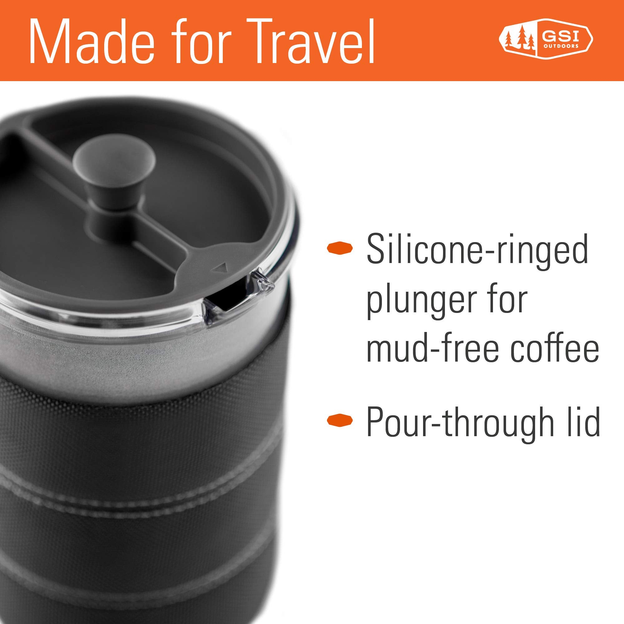 30 Fl Oz GSI Outdoors JavaPress, French Press Coffee Maker for Camping and Travel, Graphite