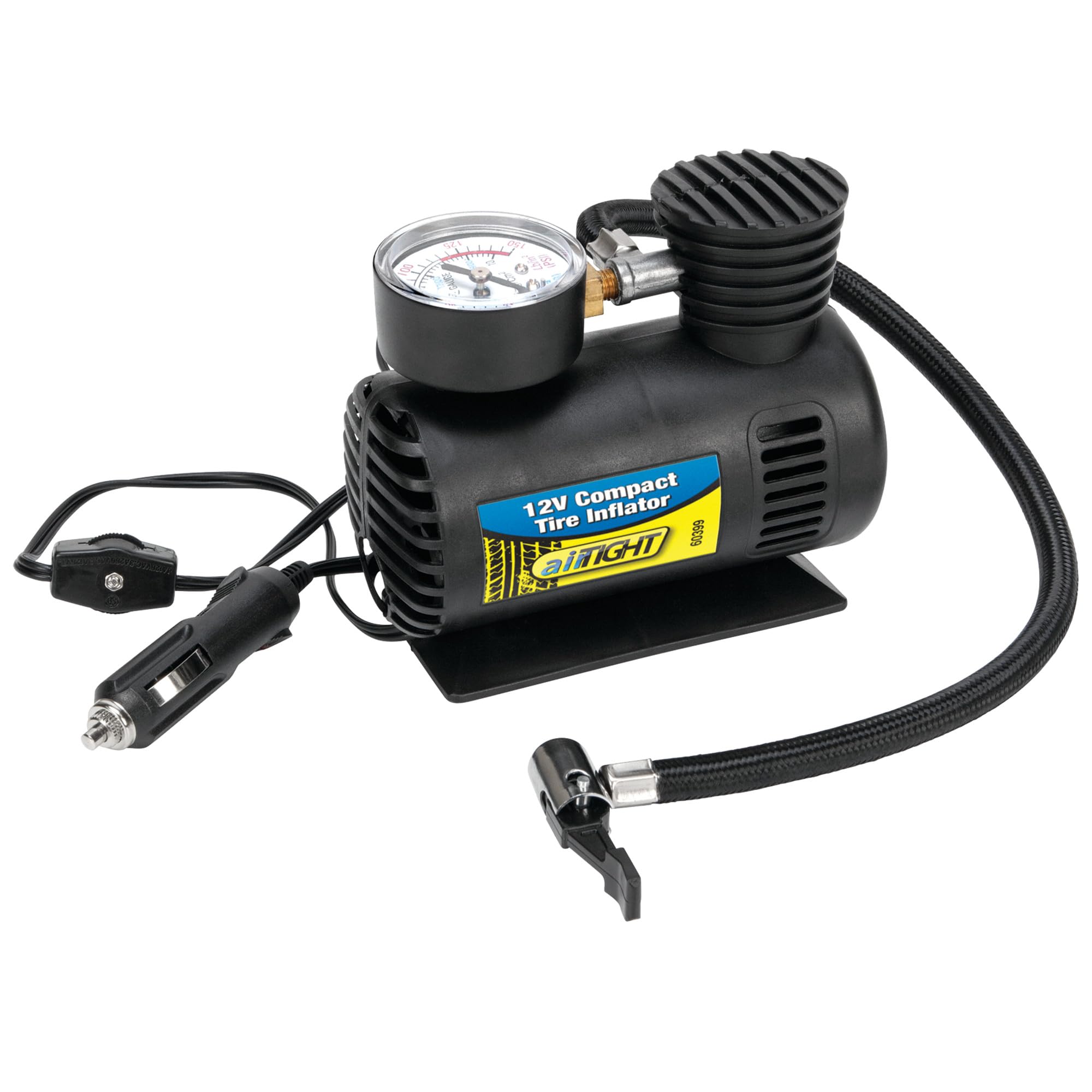 12V Compact Tire Inflator Performance Tool 60399 with LED Light and Auto Shut-Off, Portable Air Compressor for Cars, Trucks, SUVs and Bikes
