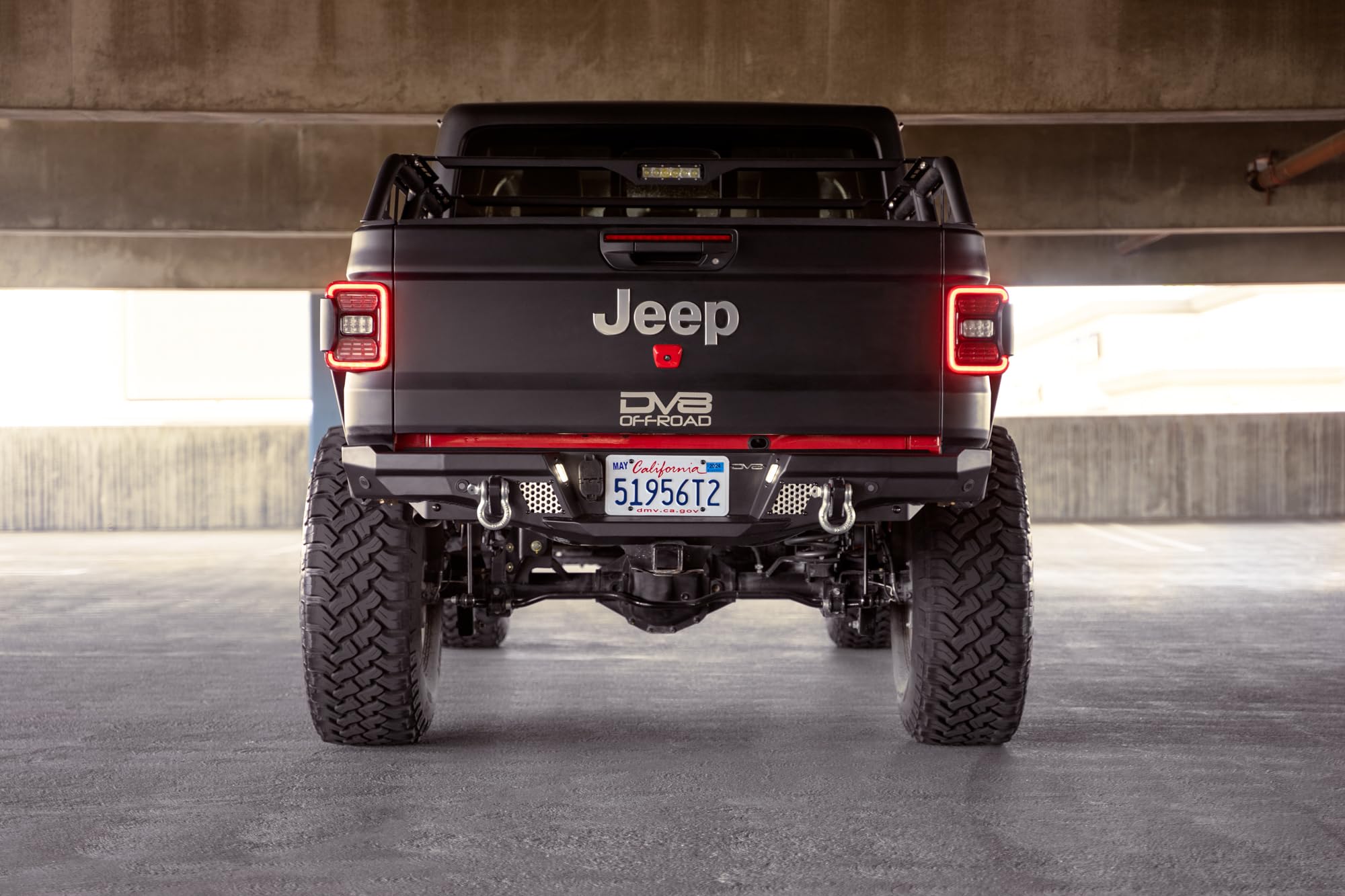 FS-7 Series DV8 Offroad Rear Bumper for the 2020-2025 Jeep Gladiator JT | High Clearance Design | Mounts for Two 3” Light Pods | Compatible with OEM Plate Lights & Trailer Harness Connector