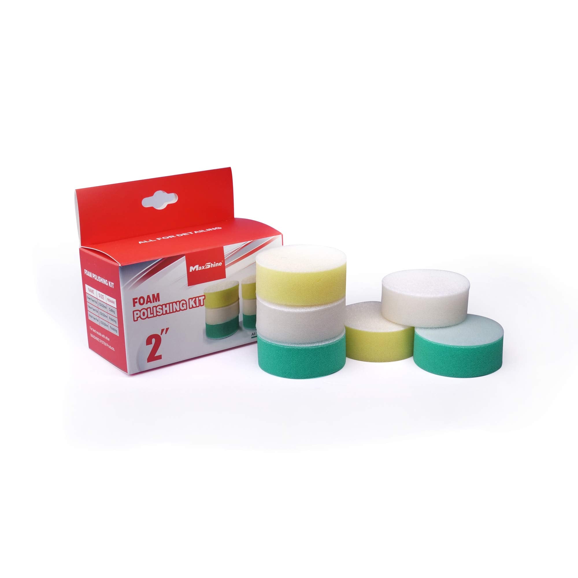 2” Maxshine Hook and Loop Foam Polishing Pads Kit – Specially Designed for Polishing Small Areas, Comes with 6 Pieces of Pads for Cutting, Polishing, Finishing (2 Pieces Each)