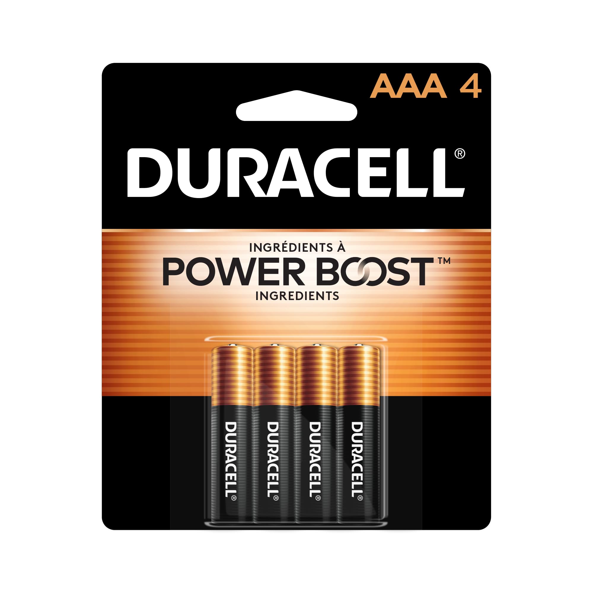 AAA Batteries Duracell Coppertop with Power Boost Ingredients, 4 Count Pack Triple A Battery with Long-lasting Power, Alkaline AAA Battery for Household and Office Devices