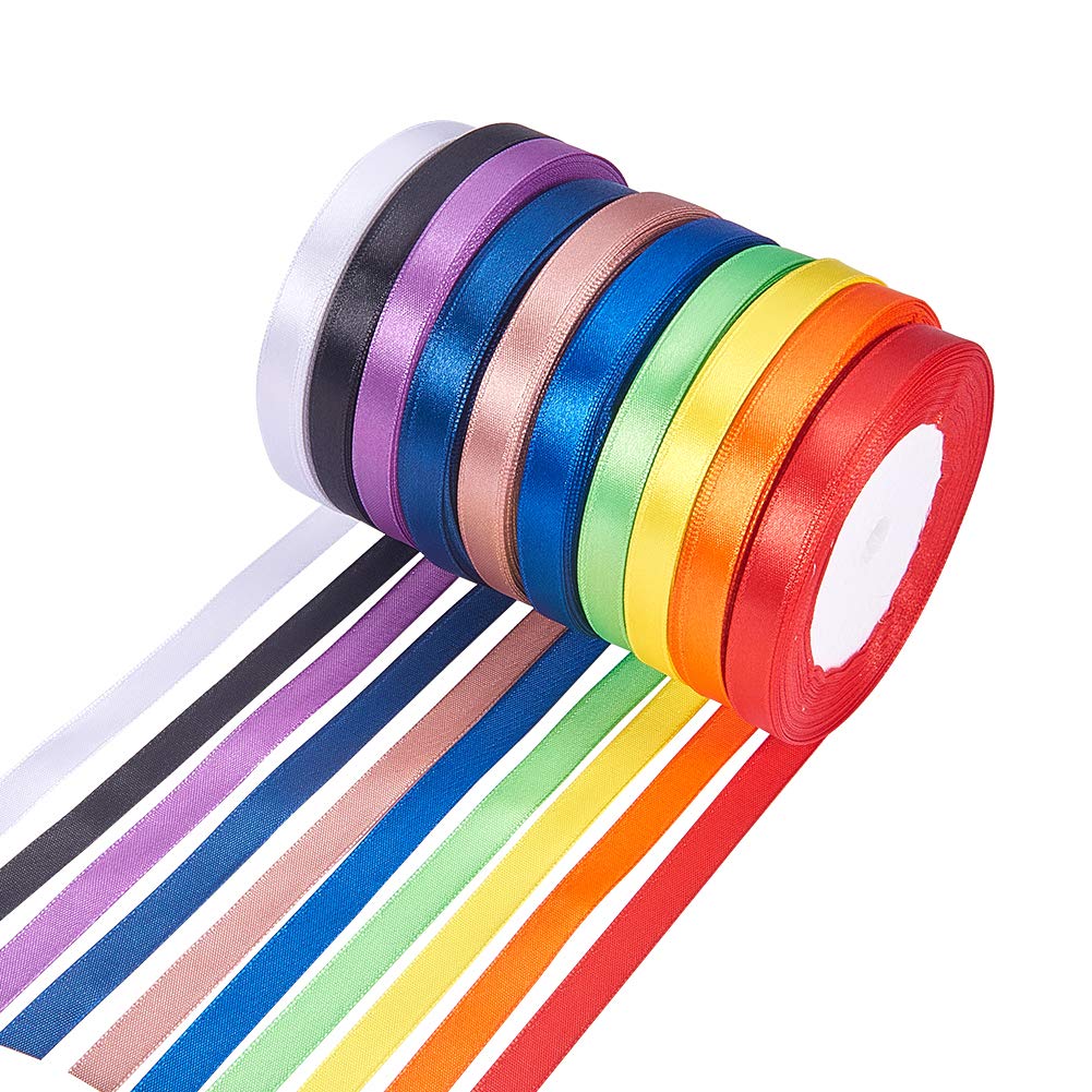 10 Rolls JEWELEADER 250 Yards Satin Ribbons 3/8" DIY Craft Fabric Ribbon for Making Bows Wedding Party Christmas Decorations Gifts Wrapping Packaging Each Roll About 25 Yards Dark Tone