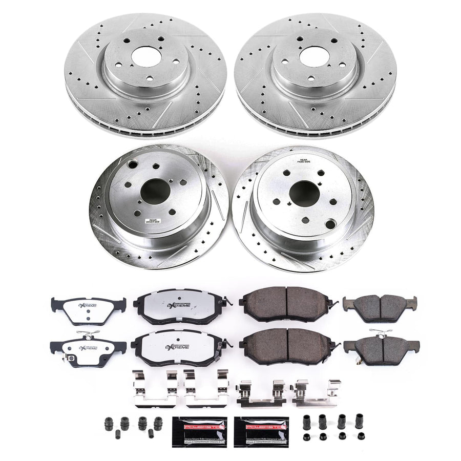 Power Stop Z26 Carbon-Fiber Ceramic Brake Pads K9166-26 with Drilled and Slotted Rotors Brake Kit For Subaru WRX 2021 [Application Specific]
