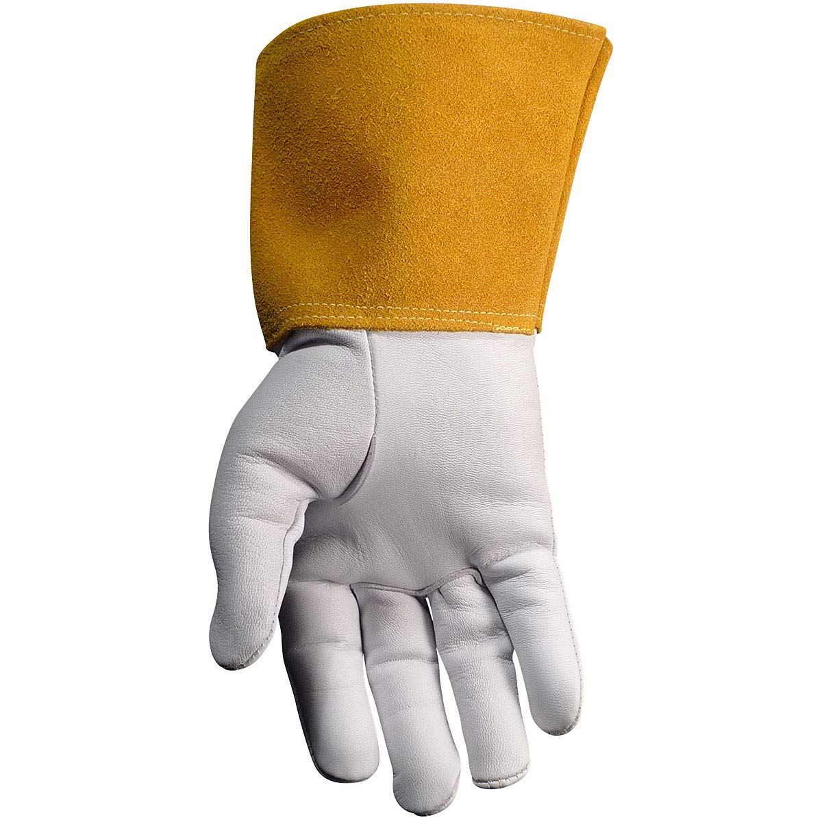 Caiman Goat Grain Premium TIG Welding Gloves, 4-Inch Gold Extended Cuff, Unlined, White/Gold, Large (1600-5)