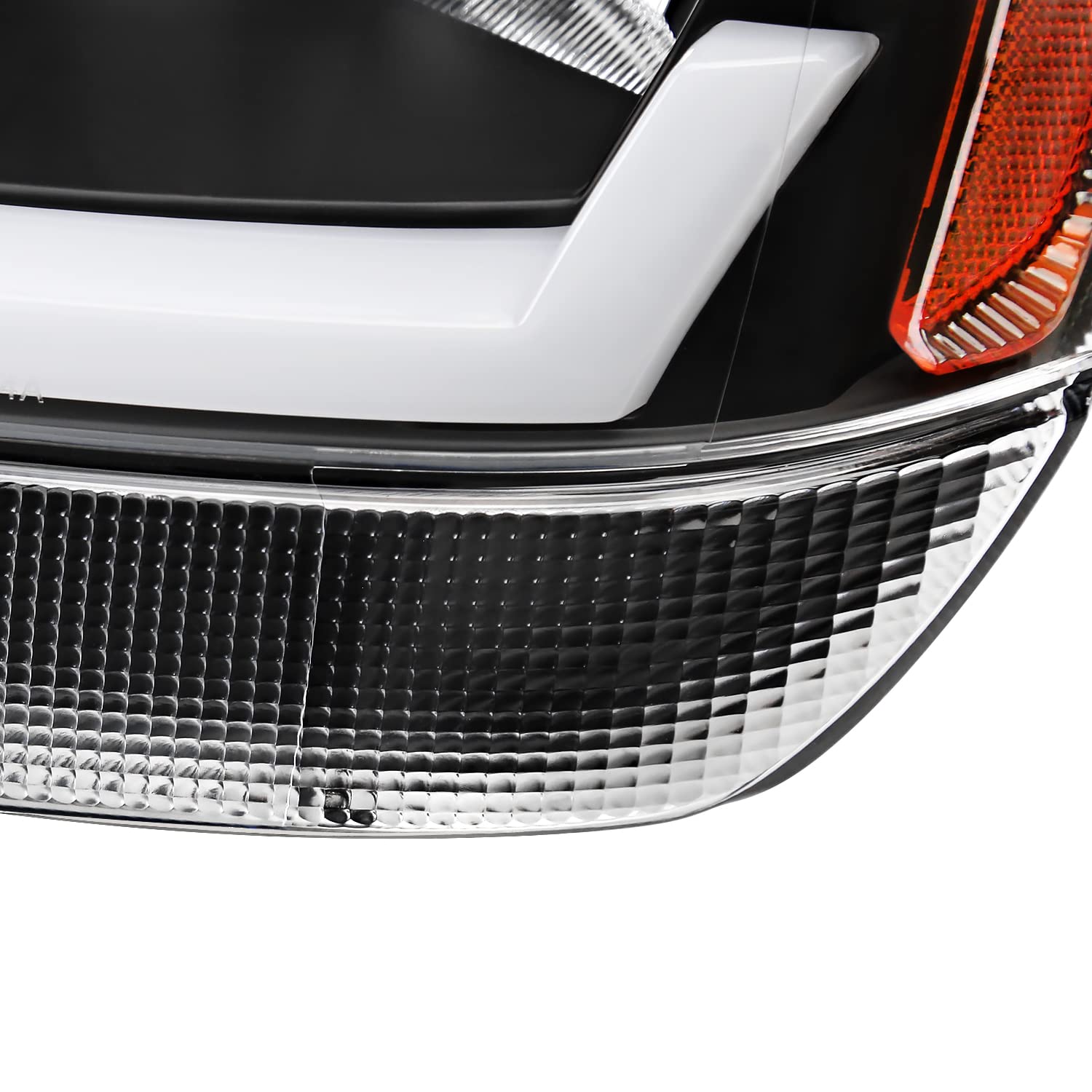 Black Headlights with Fiber Optic LED Strips SPEC-D TUNING Compatible with 1999-2004 Jeep Grand Cherokee, Left + Right Pair Headlamp Assembly
