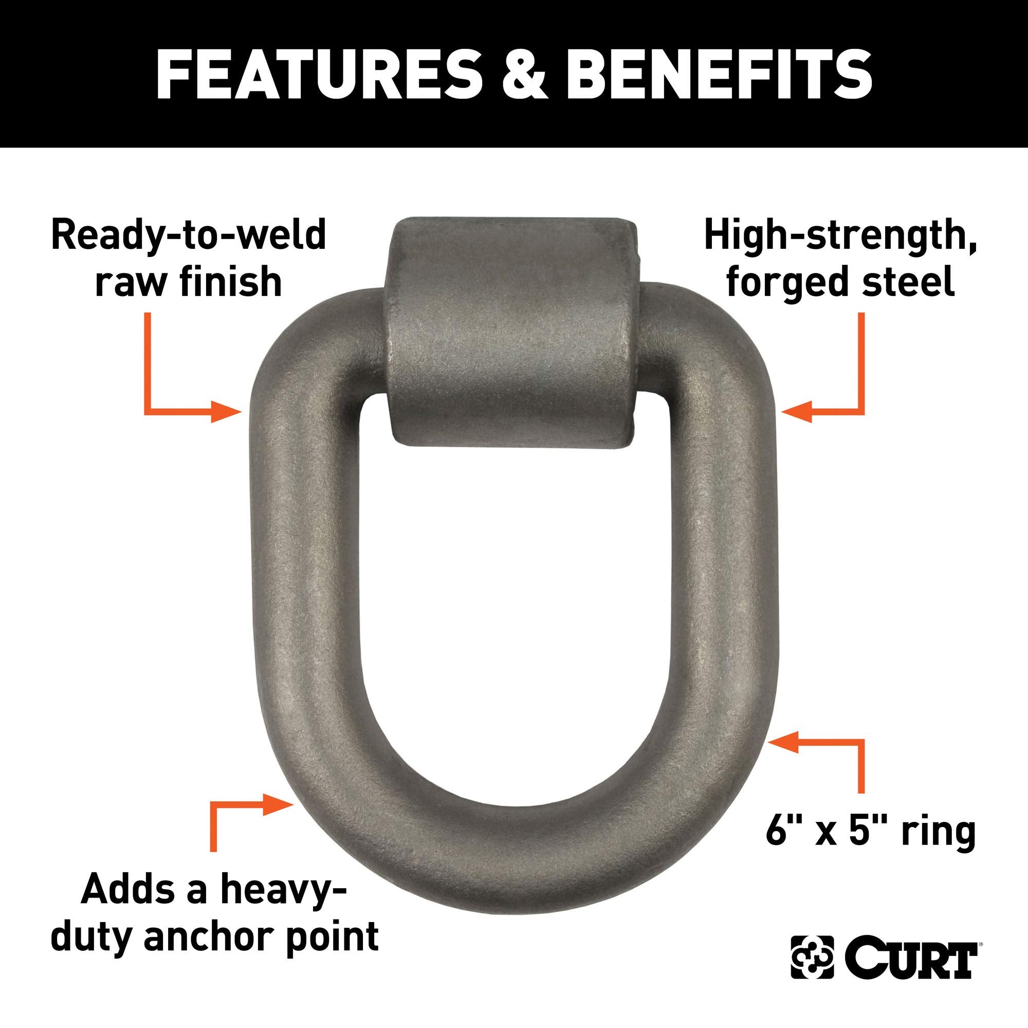 CURT 3 x 4-Inch Weld-On Trailer D-Ring Tie Down Anchor, 46,760 lbs Break Strength 83780
