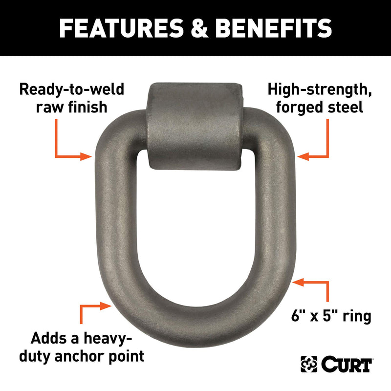 CURT 3 x 4-Inch Weld-On Trailer D-Ring Tie Down Anchor, 46,760 lbs Break Strength 83780