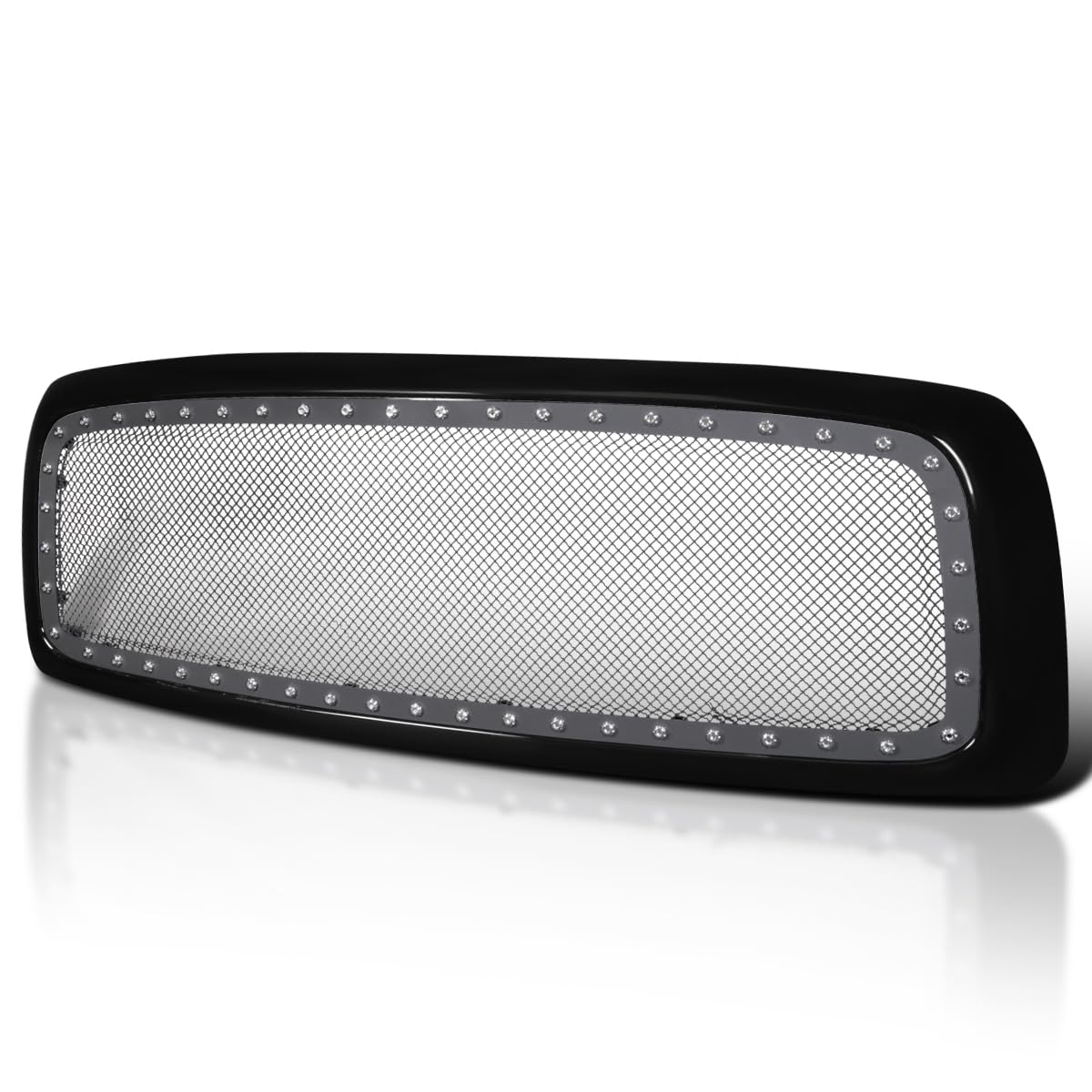 Glossy Black SPEC-D TUNING Rivet Bolt Mesh Style Front Hood Grille w/Shell Compatible with 2002-2005 Dodge Ram 1500, 2003-2005 Dodge Ram 2500 3500