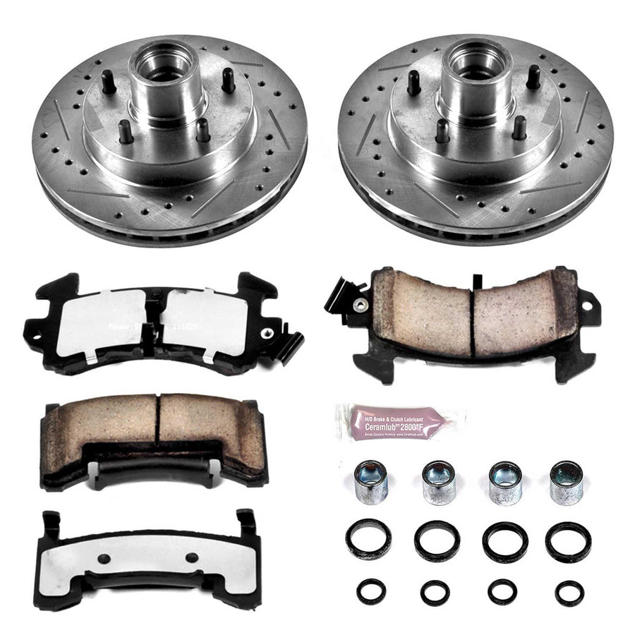 Power Stop Front Brake Kit For 1979 1980 1981 Buick Regal 1979 1980 1981 Buick Century - Truck & Tow Carbon Fiber Ceramic Brake Pads & Drilled and Slotted Rotors Replacement, K1485-36