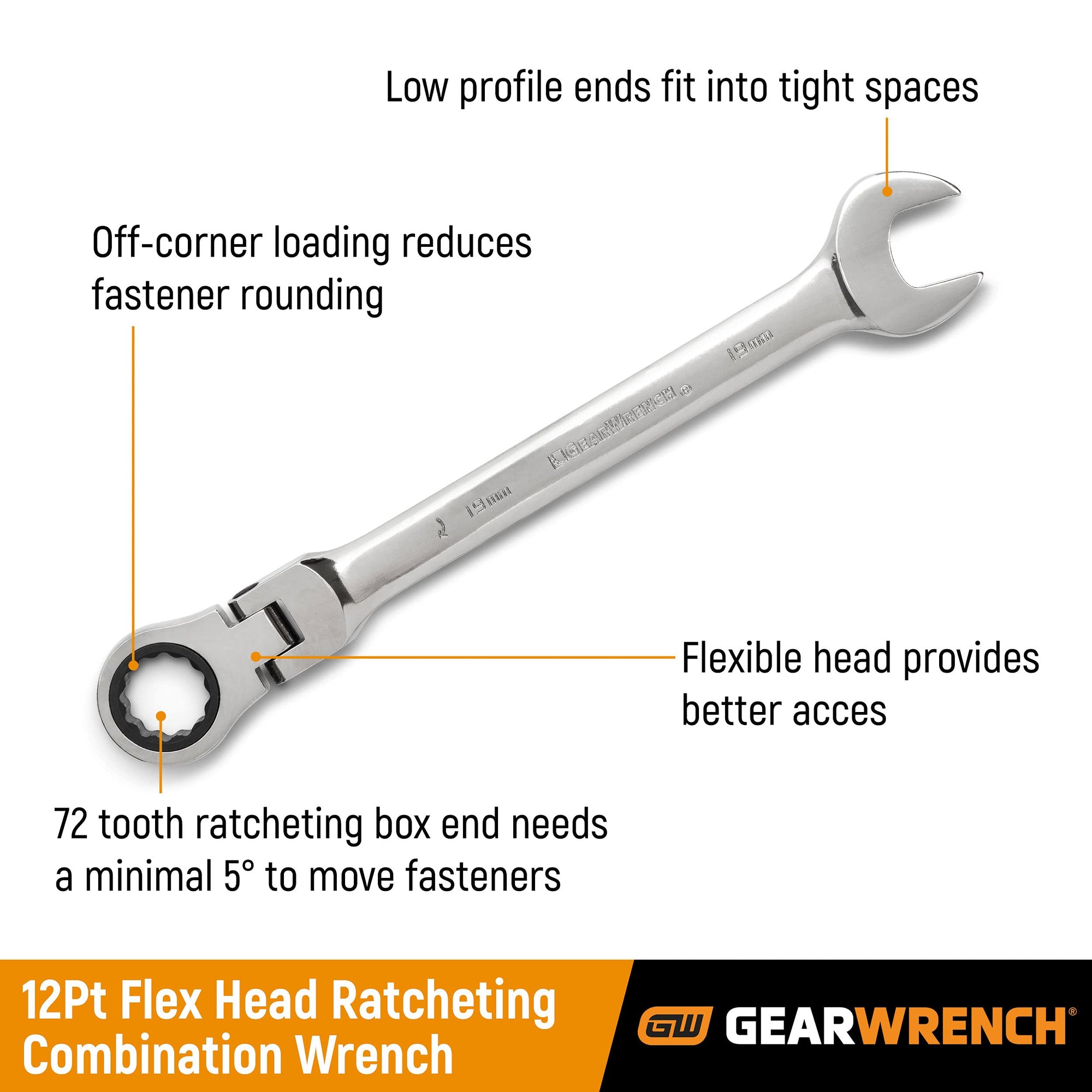 13 Pc. GEARWRENCH 12 Pt. Flex Head Ratcheting Combination Wrench Set, SAE - 9702D