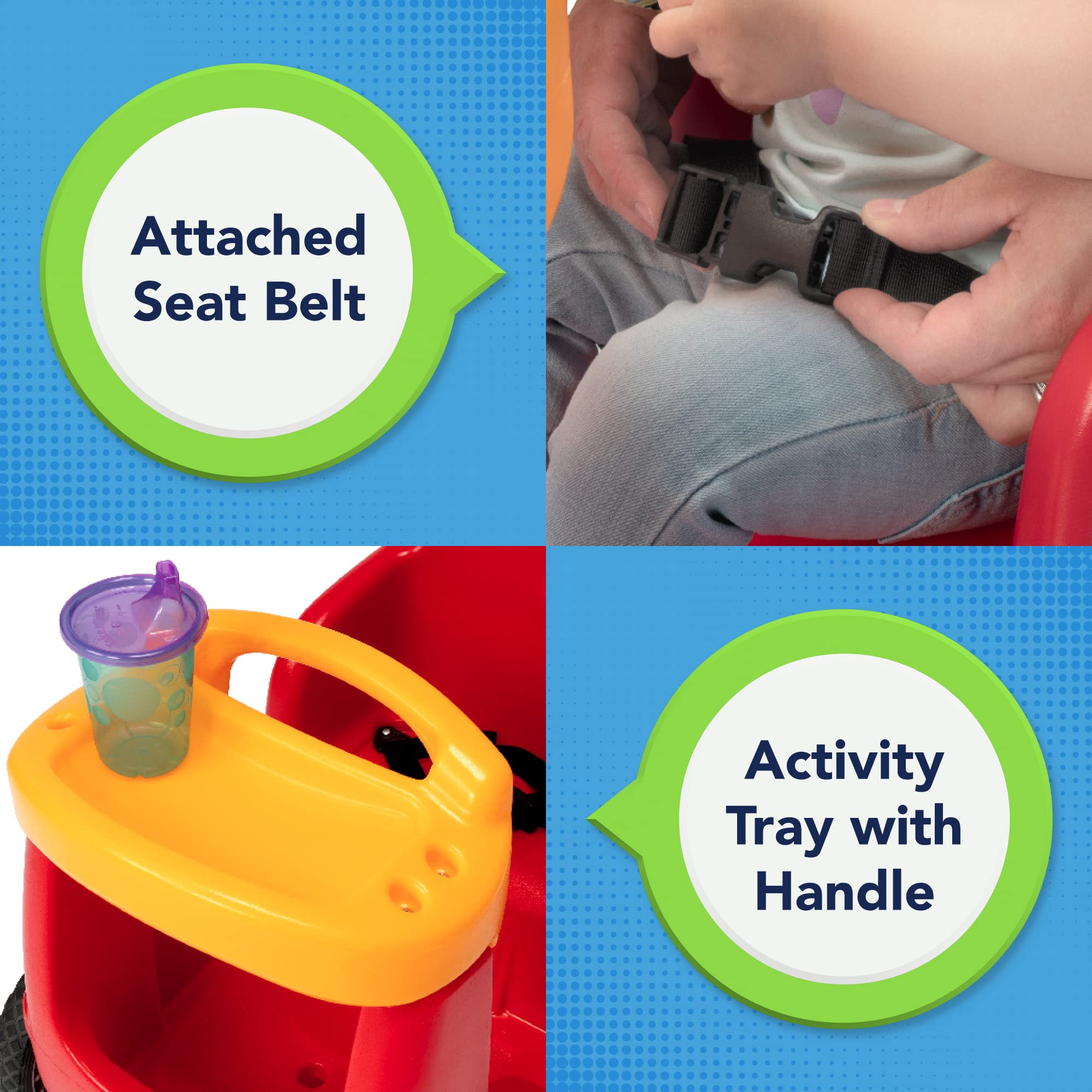Simplay3 Quiet Ride-On Roll and Stroll Toddler Toy Push Car, with Seatbelt, for Toddlers ages 1.5-4 yrs., Red