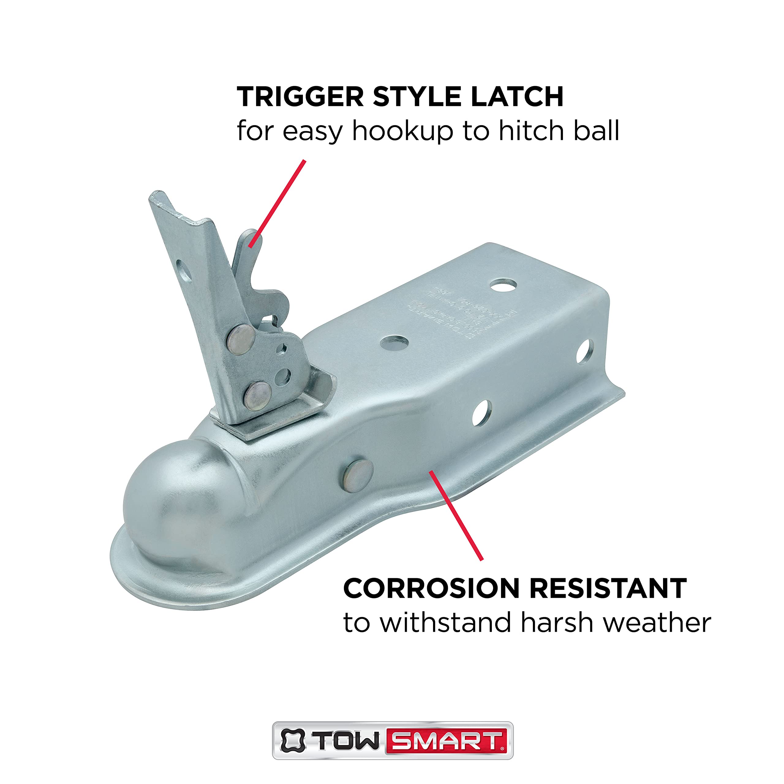 TOWSMART 3,500 lb. Class II, Straight Tongue Trailer Coupler for 2-1/2 in. to 3 in. Channel, 2 in. Hitch Ball, with Adjustable Collars