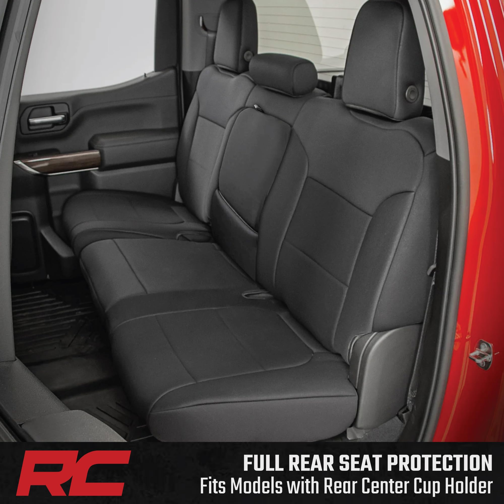 Rough Country Seat Covers Neoprene for Chevy Silverado/GMC Sierra 1500 (2019–2026) w/Rear Cup Holder - Waterproof, UV-Resistant, Foam Padded, Front & Rear Row Cover Set