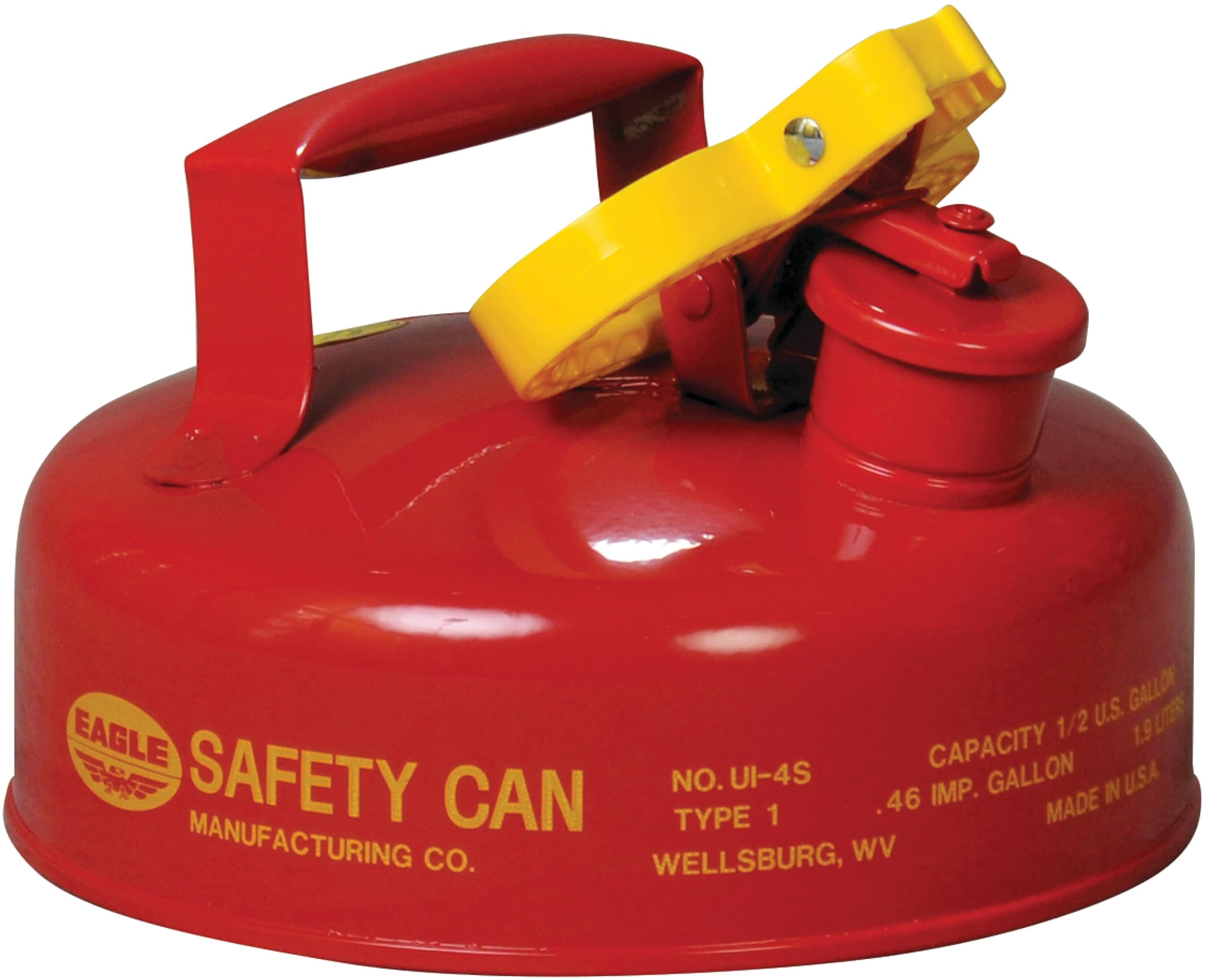 Eagle 2 Quart Red Type I Safety Gas Can for Gasoline with Flame Arrester and Self-Closing Lid, Made in the USA, Galvanized Steel Flammable Storage Can, UI4S