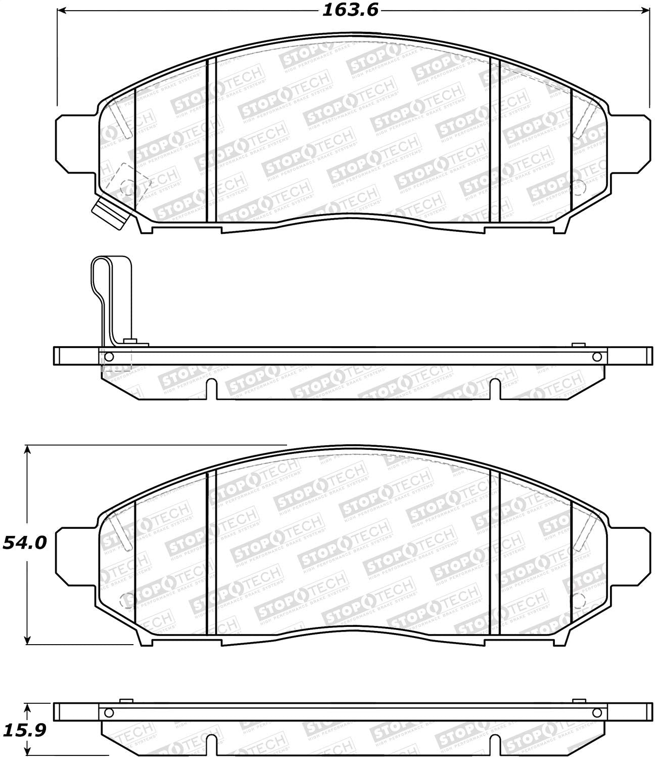 Front StopTech 308.10940 Brake Pads with Shims and Hardware Street