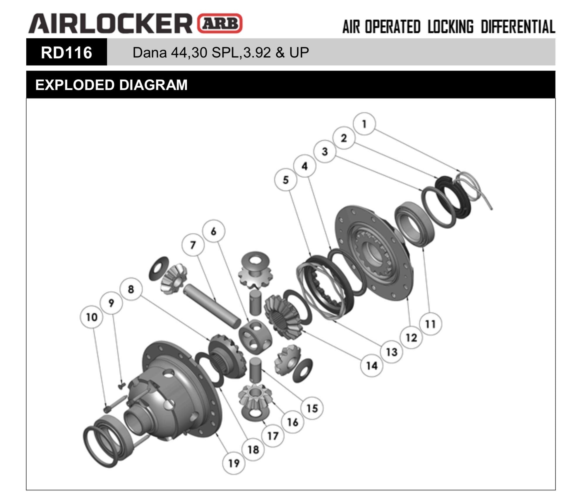 ARB Air Operated Locking Differential for Dana Spicer Model 44, 3.92 & Up, 30 Spline