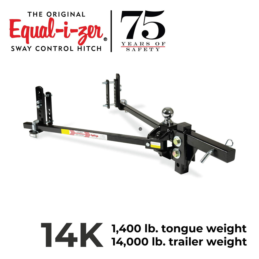 Equal-i-zer Sway Control Hitch 4-point, 90-00-1400, 14,000 Lbs Trailer Weight Rating, 1,400 Lbs Tongue Weight Rating, Weight Distribution Kit Includes Standard Hitch Shank, Ball NOT Included