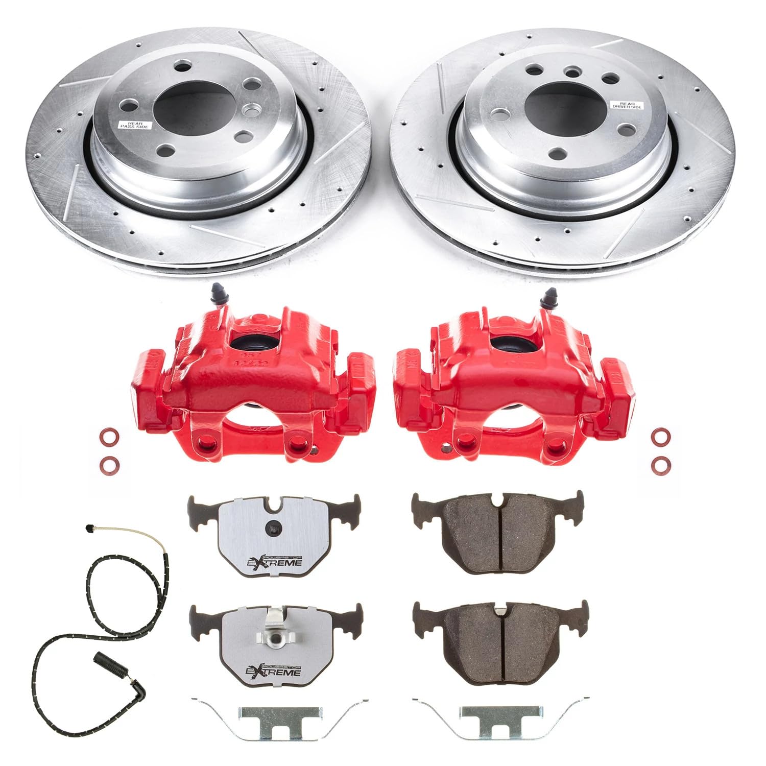 Power Stop Z26 KC5738-26 Rear Caliper Kit-Drilled/Slotted Rotors, Carbon Ceramic Brake Pads, Calipers For BMW X3 2004-2010 [Model Specific]