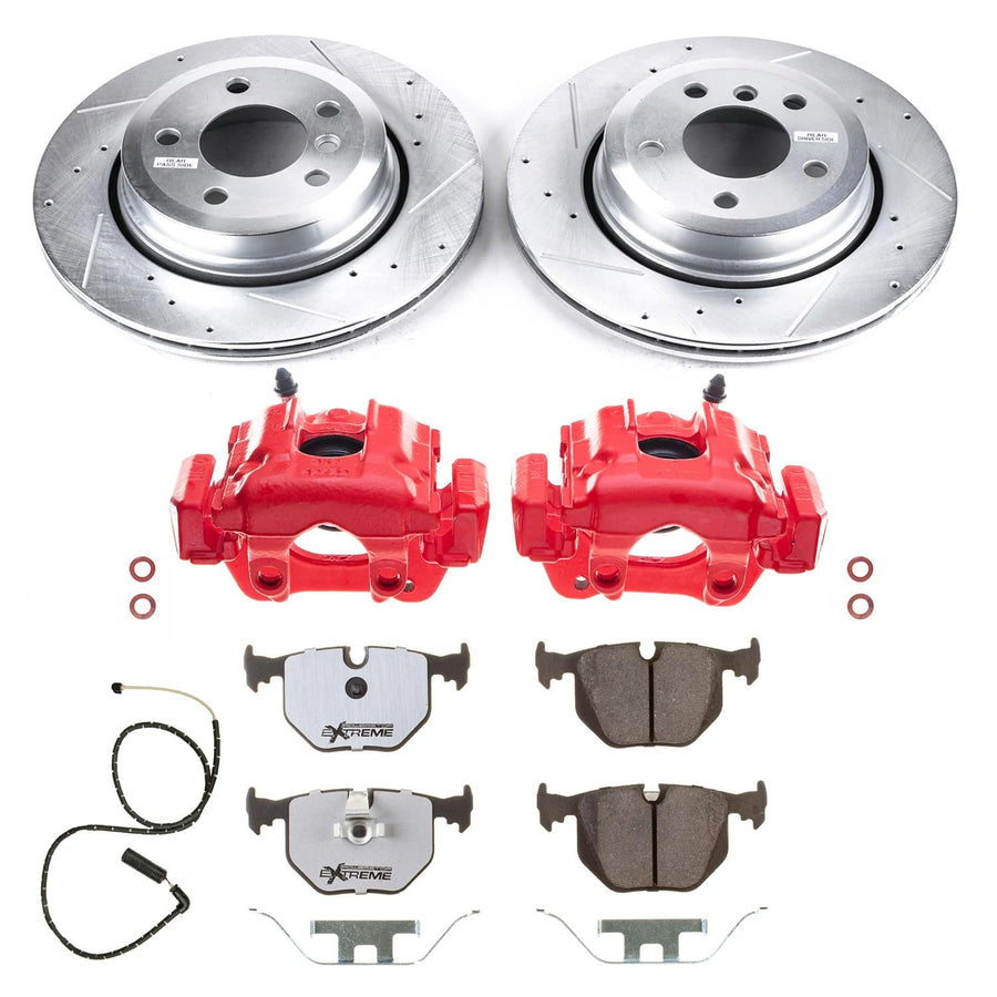 Power Stop Z26 KC5738-26 Rear Caliper Kit-Drilled/Slotted Rotors, Carbon Ceramic Brake Pads, Calipers For BMW X3 2004-2010 [Model Specific]
