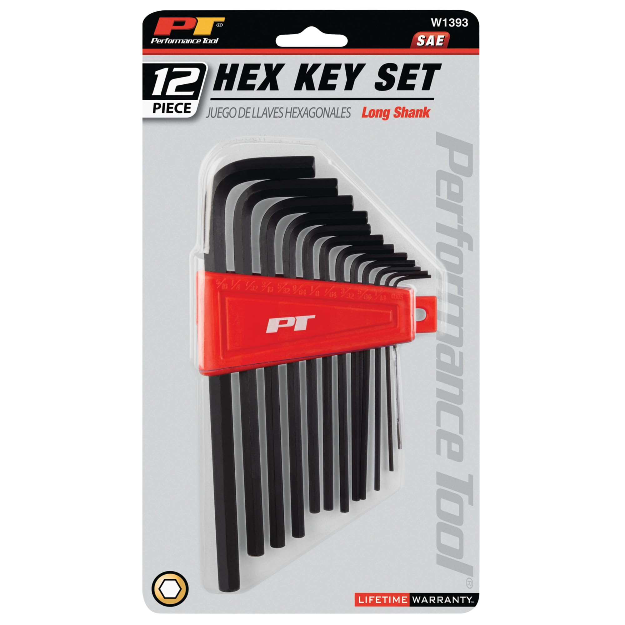 12pc SAE Long Hex Key Set Performance Tool W1393, Black - Professional Grade Allen Wrenches with Extra Reach for Tough Jobs