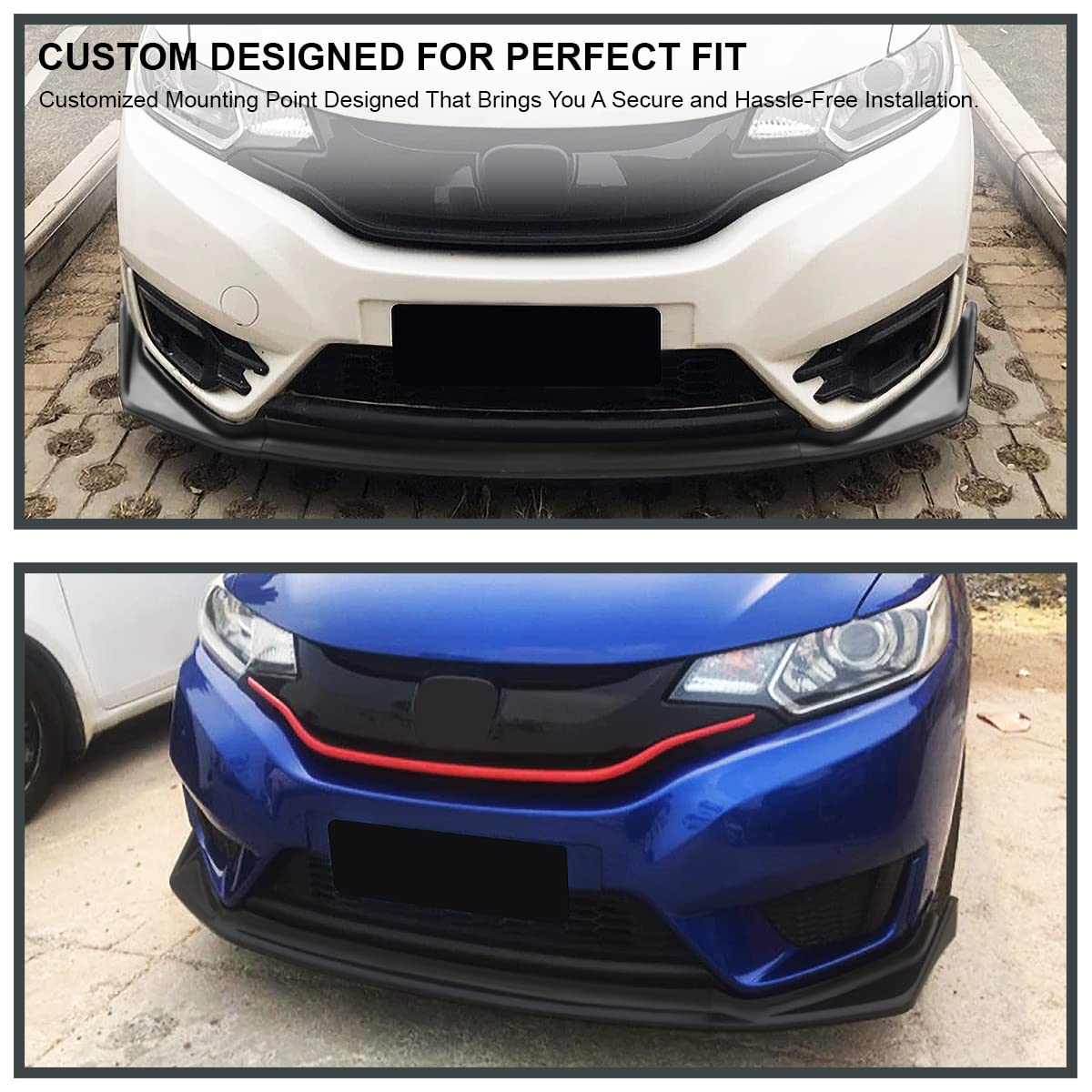 Spec-D Tuning Front Bumper Lip Matte Black Spoiler Splitter Body Kit 3PC Compatible with 2014-2017 Honda Fit