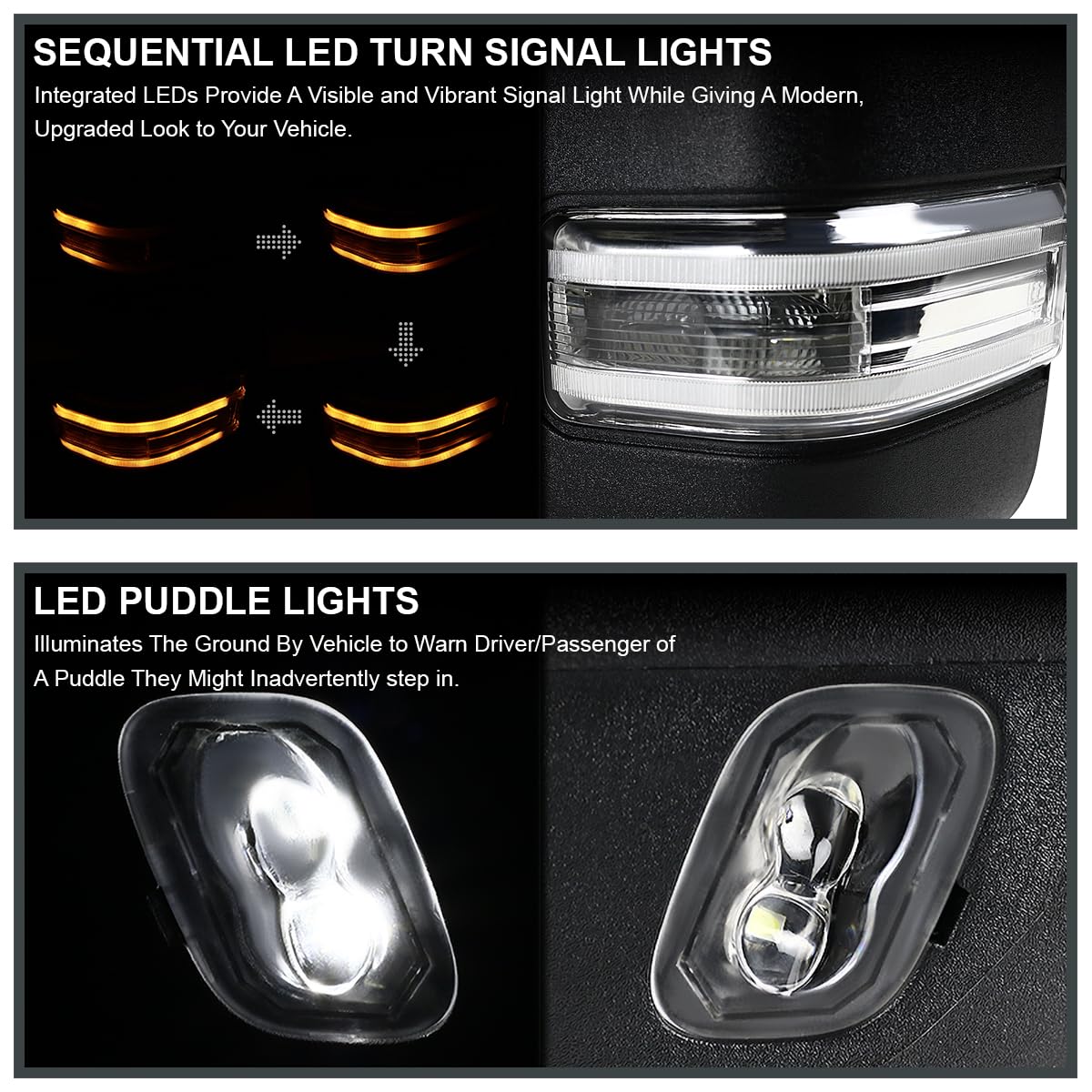 Spec-D Tuning Sequential Heated Power LED Chrome Tow Mirrors 8Pin & 22Pin Compatible with 2015-2017 Ford F150