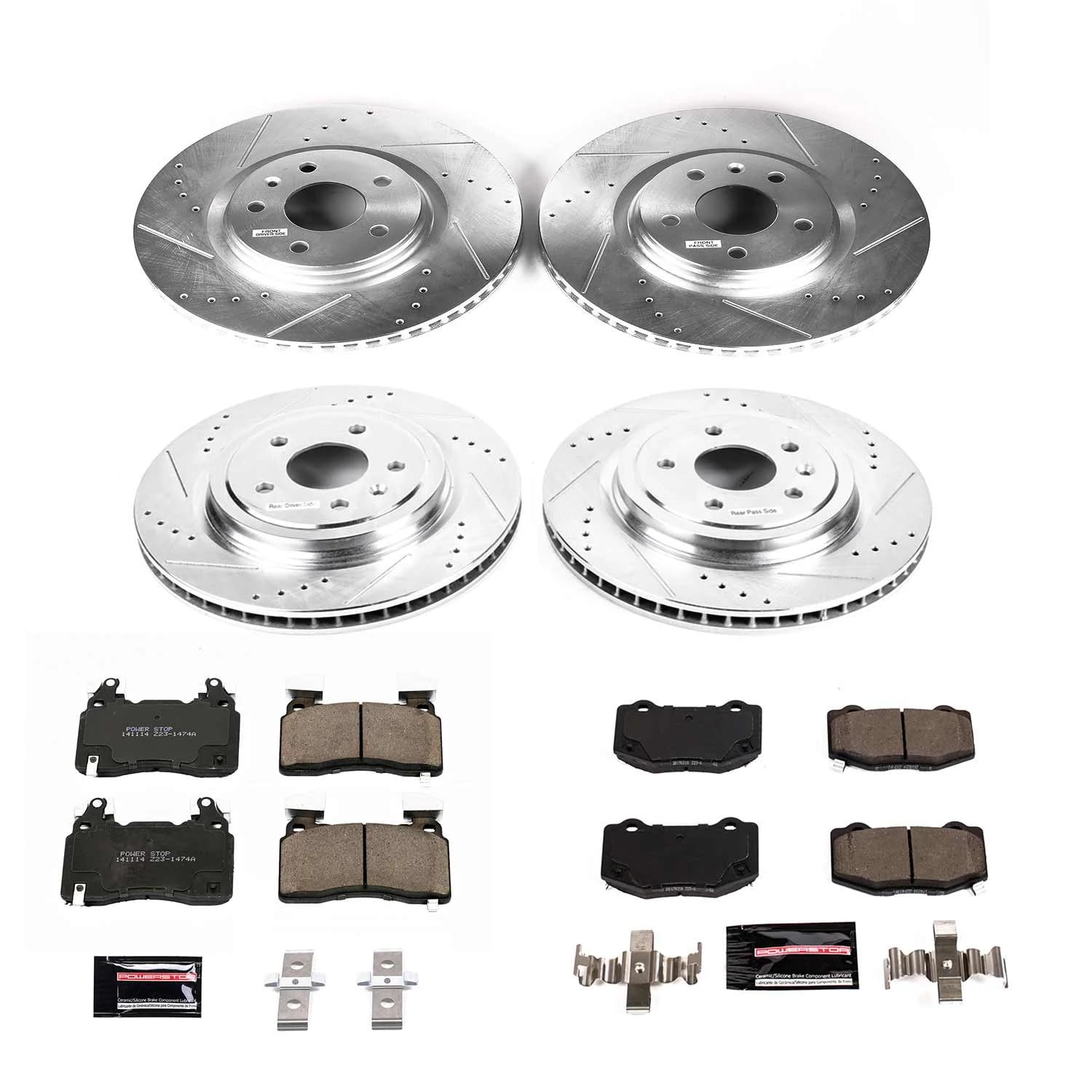 Power Stop K6523 Z23 Carbon Fiber Brake Pads Front and Rear with Drilled & Slotted Brake Rotors Kit For Chevrolet Corvette 2014-2019 [Model Specific]