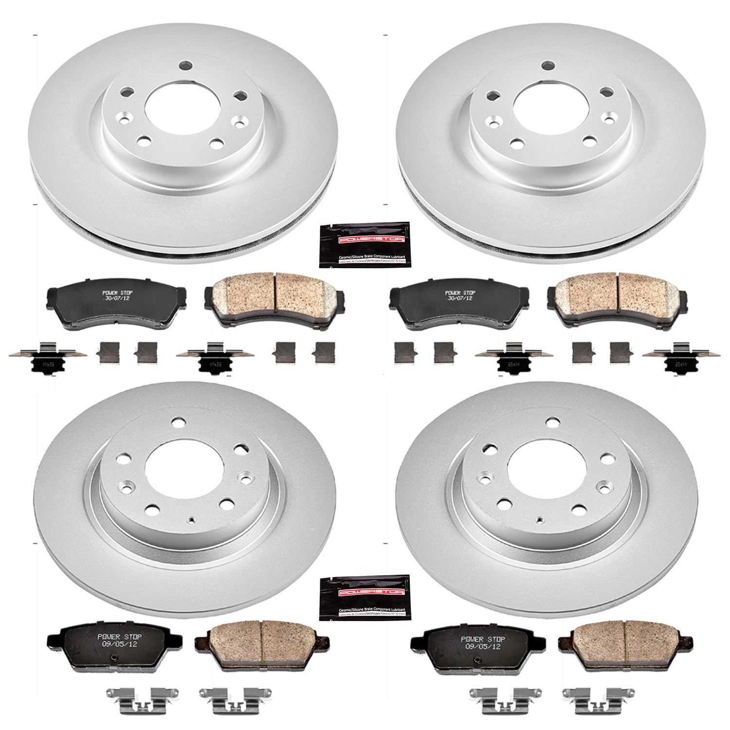 Power Stop Coated CRK200 Brake Rotor & Ceramic Brake Pads- front & rear For Ford Fusion, Lincoln MKZ, Lincoln Zephyr, Mazda 6, Mercury Milan [Model Specific]