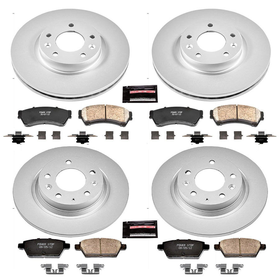 Power Stop Coated CRK200 Brake Rotor & Ceramic Brake Pads- front & rear For Ford Fusion, Lincoln MKZ, Lincoln Zephyr, Mazda 6, Mercury Milan [Model Specific]