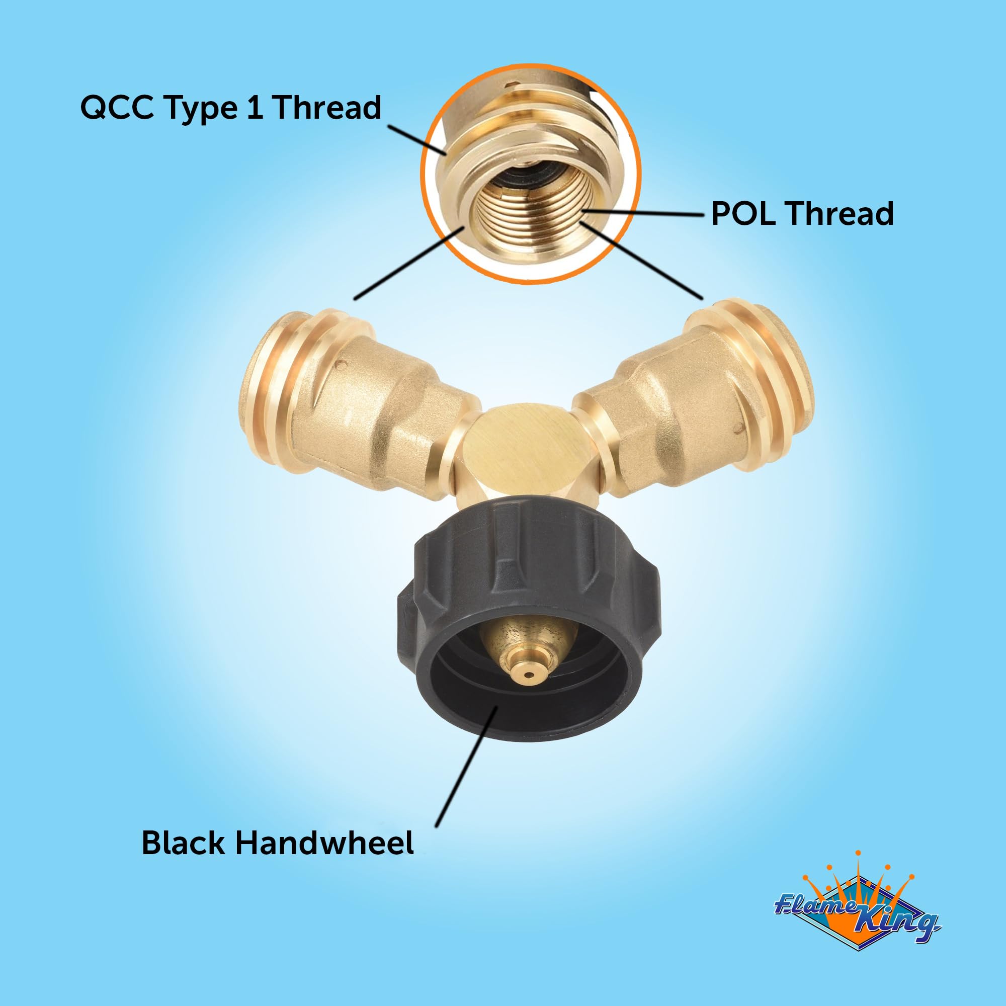 Propane Tank Flame King Y Splitter Adapter with Valves, 2-Way LP Gas Connector for 20lb Propane Tank Cylinders, Works with BBQ Grills, Camping Stoves, Gas Burners, Heaters