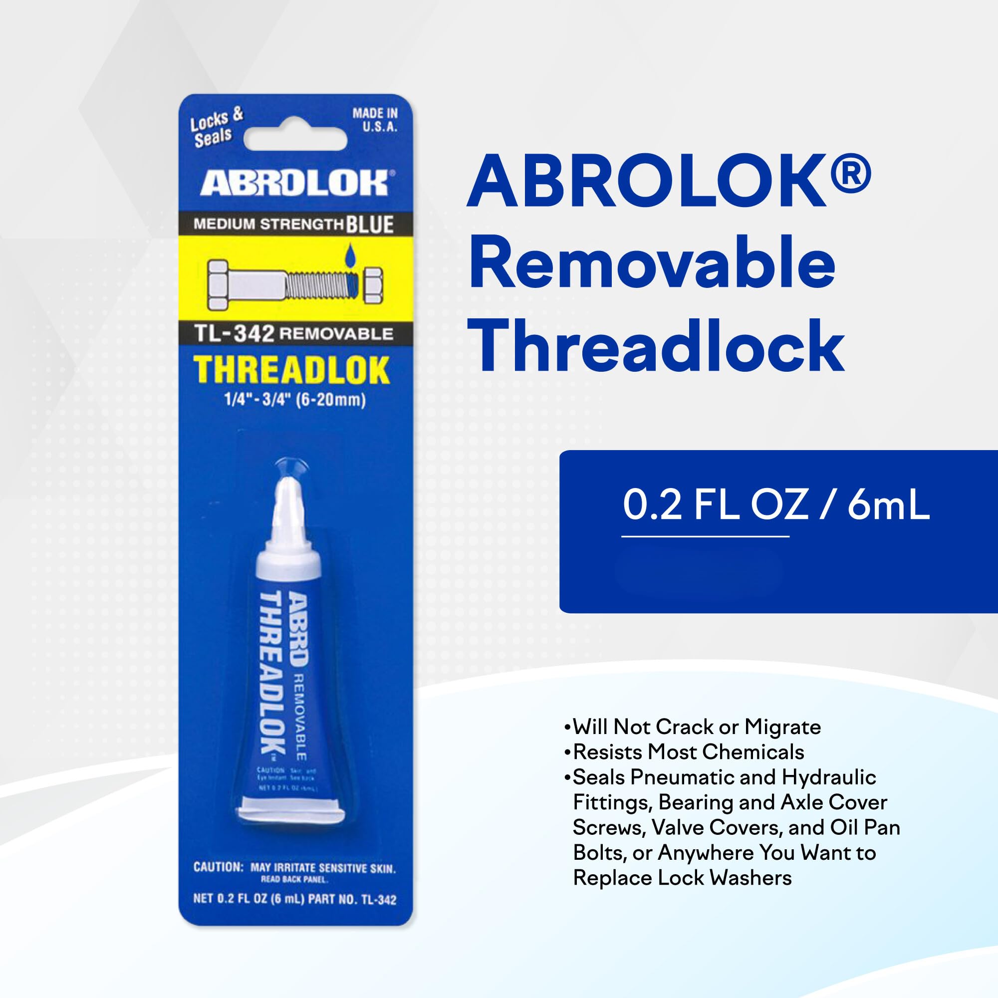 Medium Strength ABRO Threadlok Blue Removable, Versatile Thread Locker Sealant, Temperature-Resistant, Removable Thread Locker for Metal Fasteners, Long-Lasting Bond, Threadlocker Blue