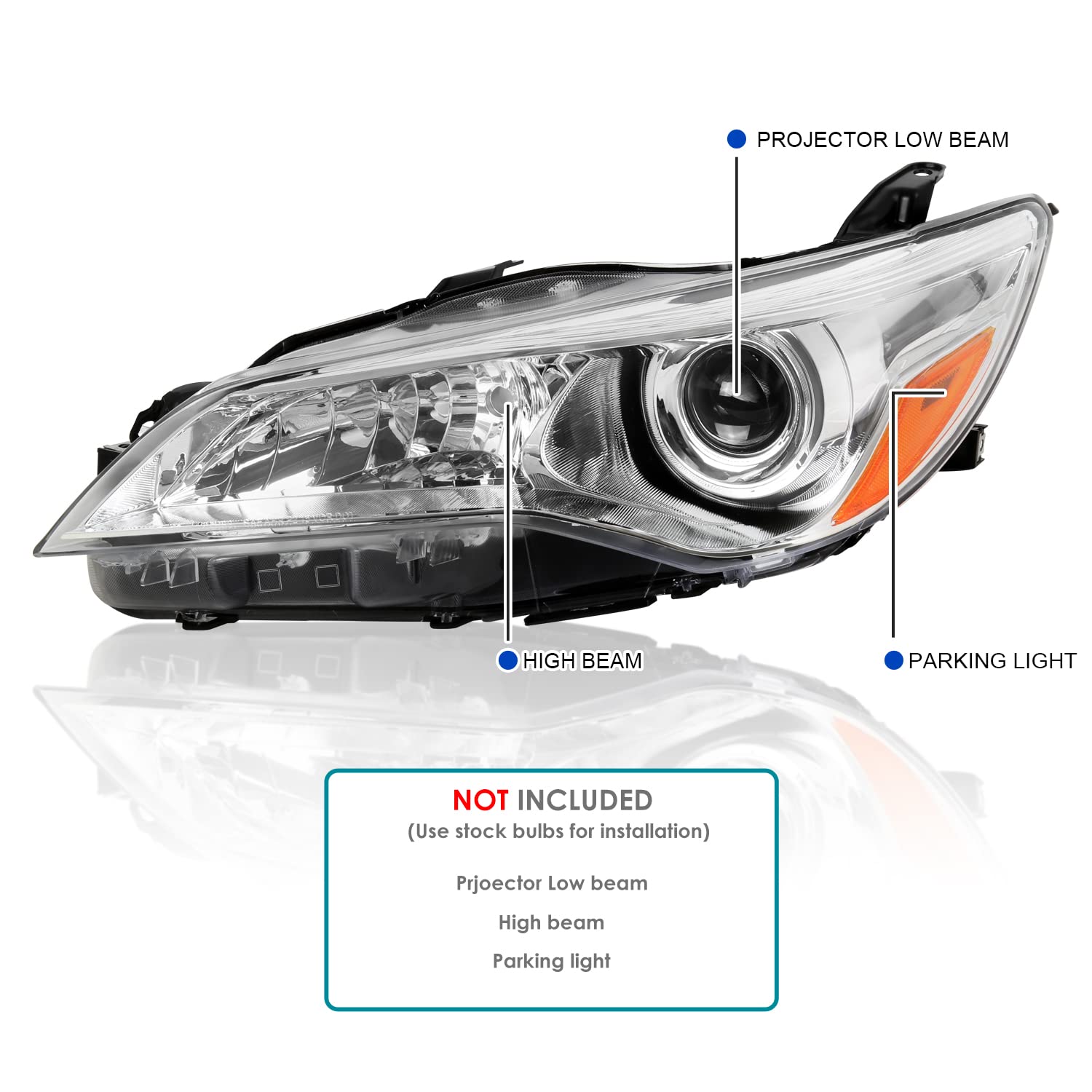 Spec-D Tuning Chrome Projector Headlight Left Driver Side Compatible with 2015-2017 Toyota Camry