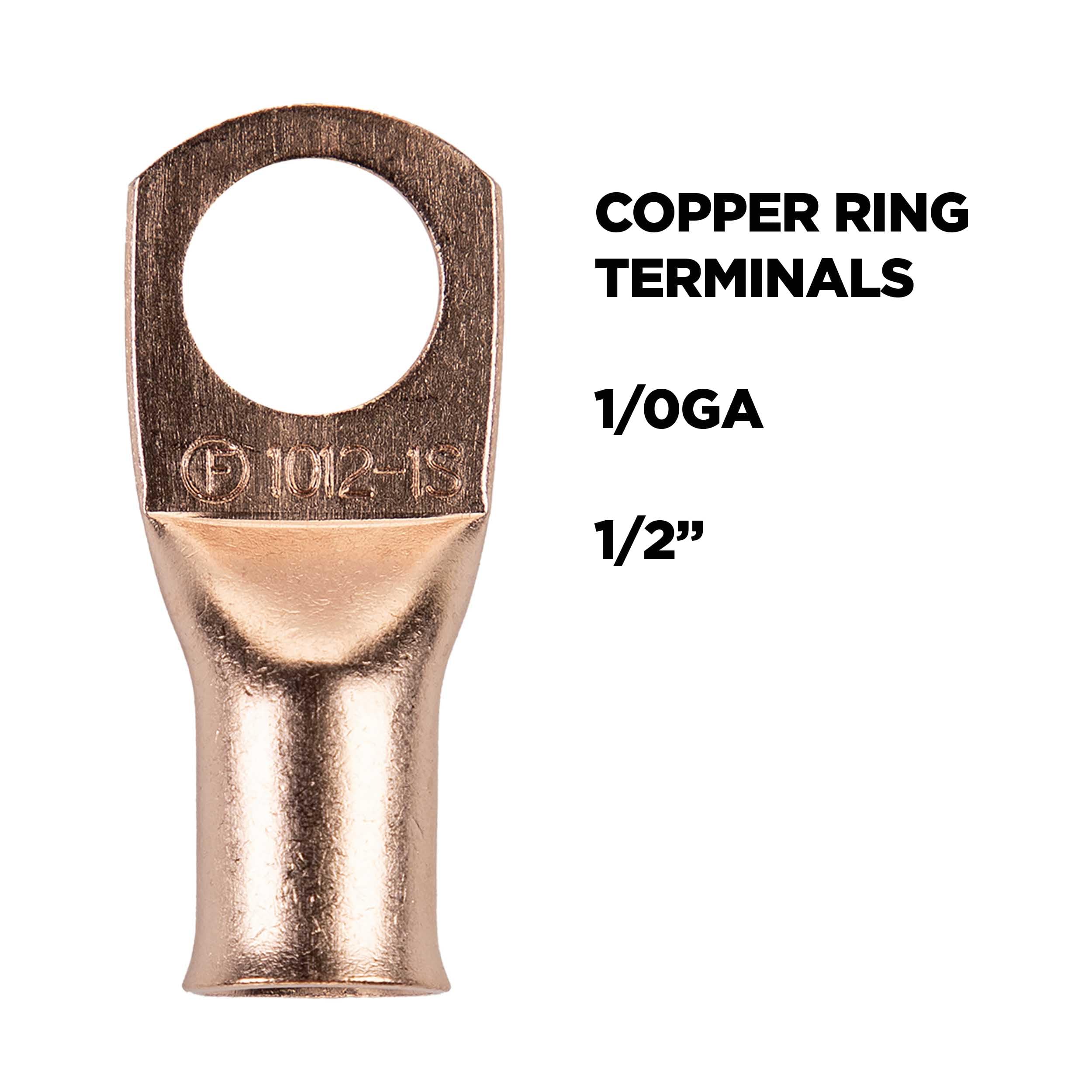 Copper Ring Terminal Install Bay 1/0 Gauge 1/2 Inch 5 Pack - CUR1012