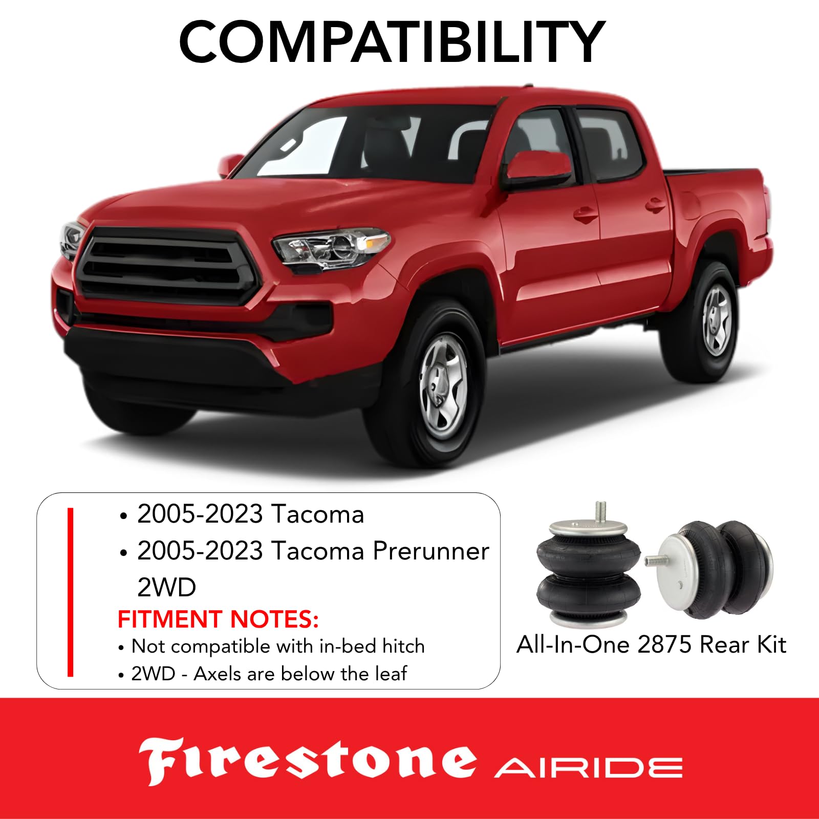 Airide Firestone 2875 All-In-One Analog Rear Air Spring Kit fits 2005-2023 Tundra | Up to 5,000 lbs of Load-Leveling Capacity | 5-100 PSI | Easy Installation