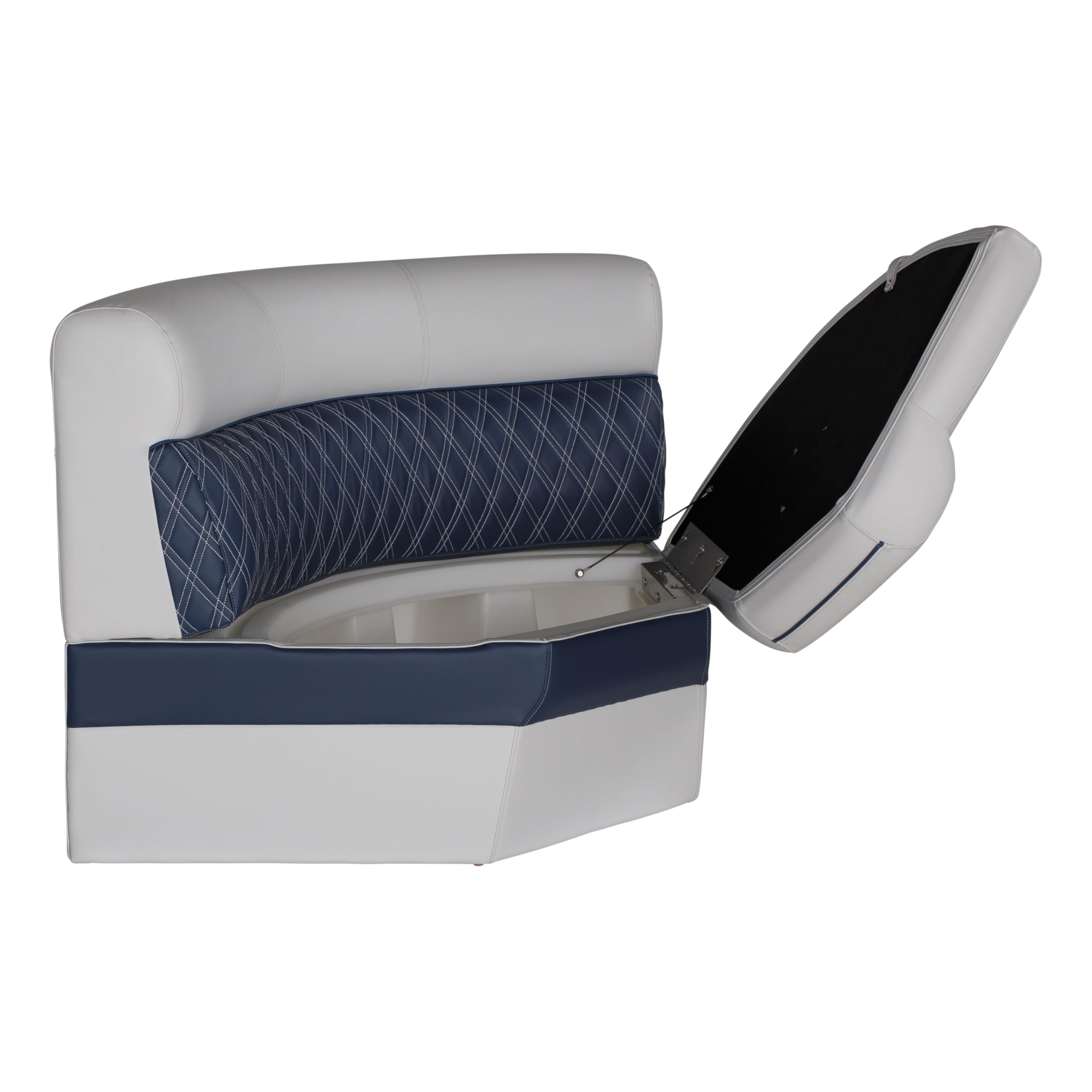 Lippert 36" Radius Corner Pontoon Seat Sunset Collection, Contoured Foam Cushioning, Durable Marine-Grade Vinyl, Built-In Dry Storage, Poly Frame, 49"L x 28"W x 30"H - 2024021322