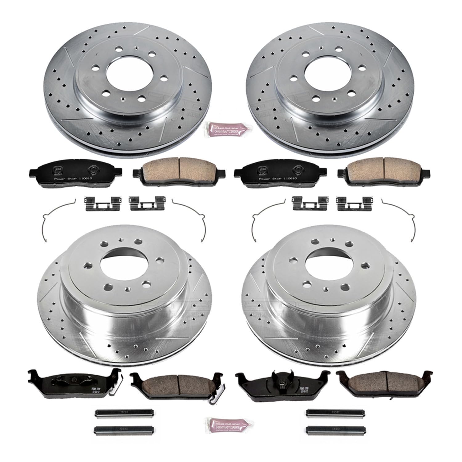 Power Stop K5335 Z23 Carbon Fiber Brake Pads Front and Rear with Drilled & Slotted Brake Rotors Kit For Ford F - 150 2009 [Vehicle Specific]