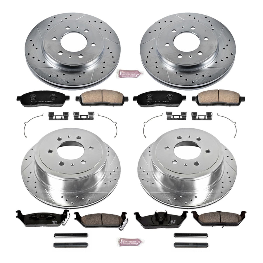Power Stop K5335 Z23 Carbon Fiber Brake Pads Front and Rear with Drilled & Slotted Brake Rotors Kit For Ford F - 150 2009 [Vehicle Specific]